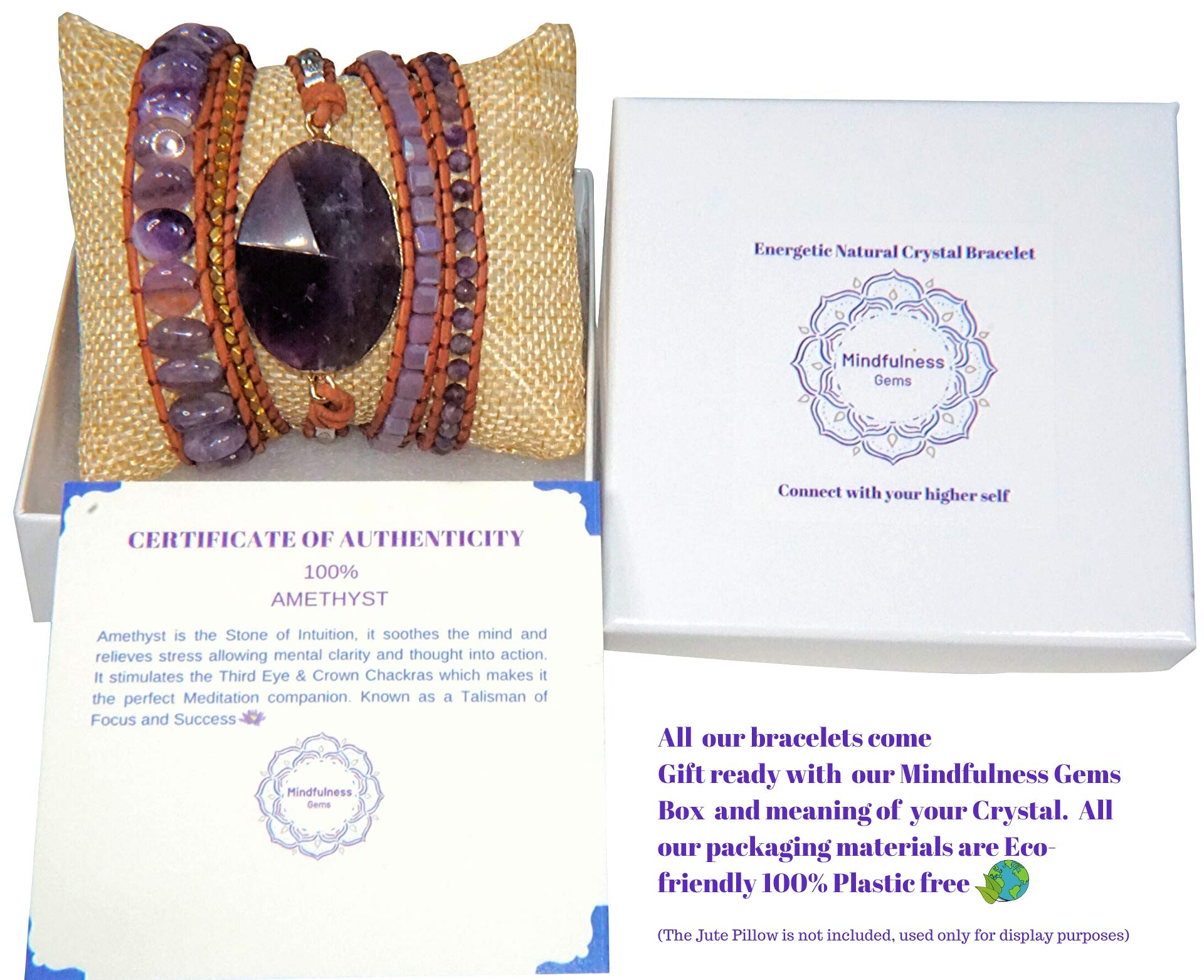 Boho Leather Wrap Bracelet for Women - Premium Handmade Healing Crystal Beaded 5-Strand Wrap Bracelet | Amethyst Gemstone Bohemian Jewelry | Perfect for Yoga, Meditation & Festival Fashion