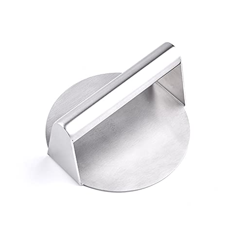 Premium Stainless Steel Burger Press & Bacon Smasher - Non-Stick Round Grill Press for Hamburgers, BBQ, Griddle - Heavy Duty Grease Squeezing Tool for Perfect Patties - Ideal for Backyard Grilling, Camping & Outdoor Cooking