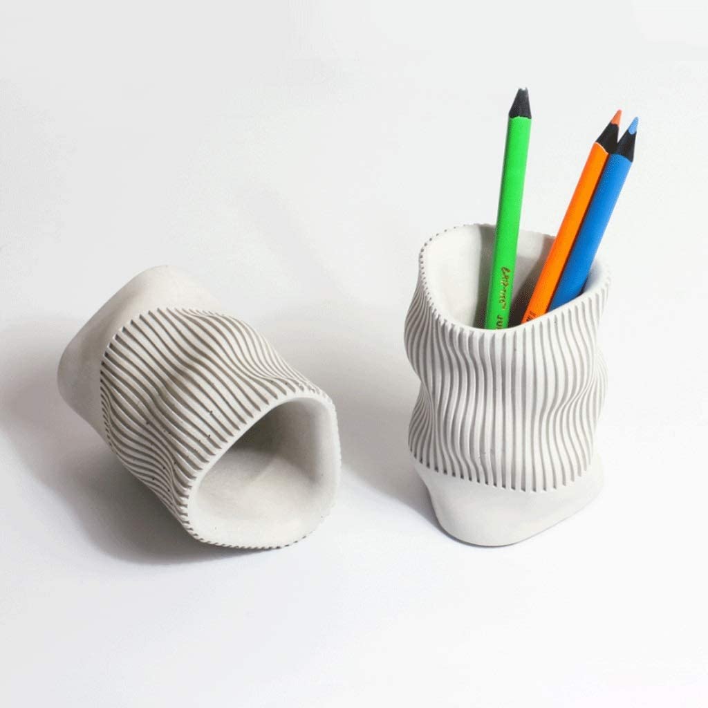 Concrete Pen Holder & Desk Organizer - Wavy Shape Pencil Cup for Office & Home, Minimalist Cement Pencil Holder for Men & Women | Perfect for Desks, Study Tables & Workspace Organization