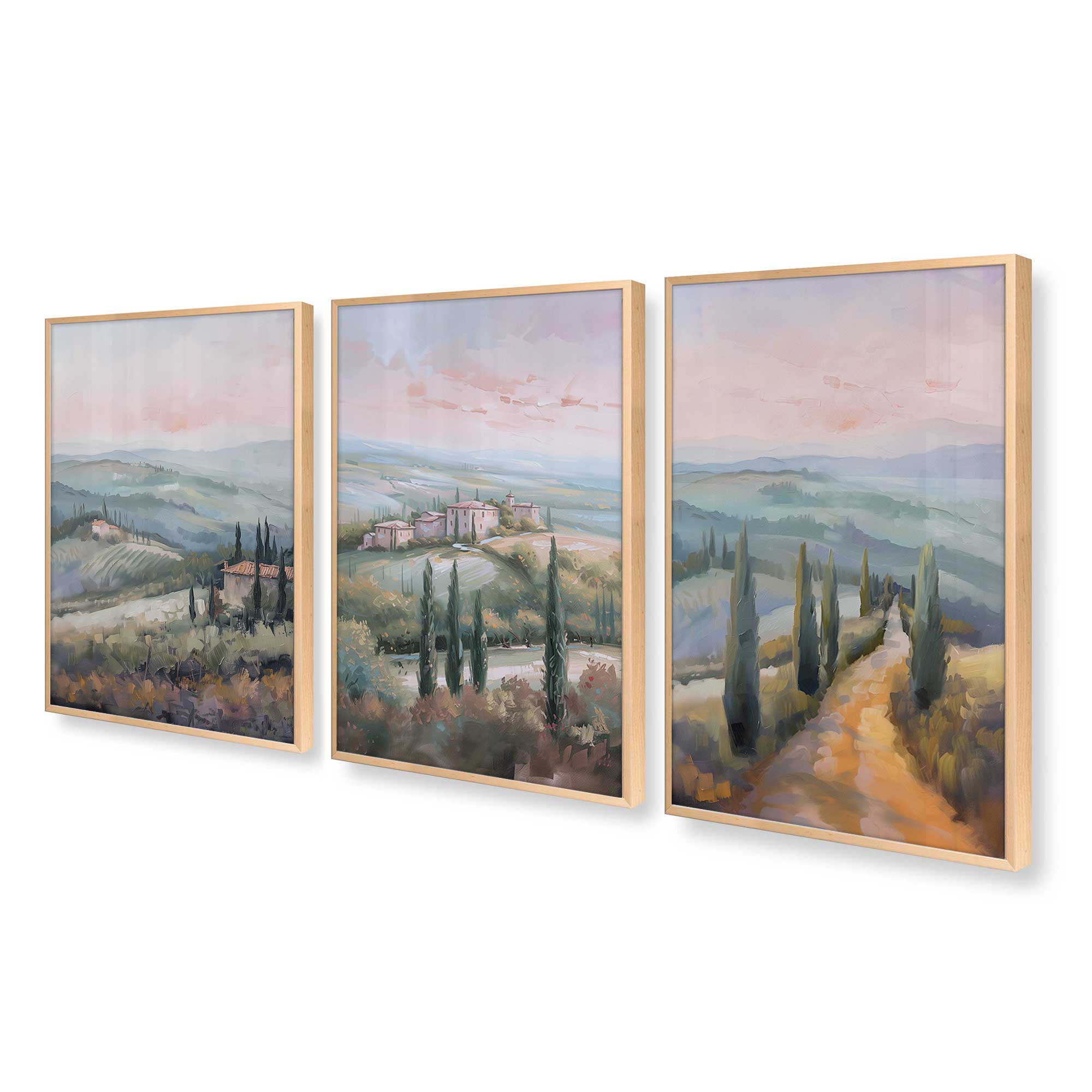 Tuscany Sunset Landscape Art Prints - Set of 3 High-Quality Archival Matte Paper Wall Decor for Living Room, Bedroom & Office
