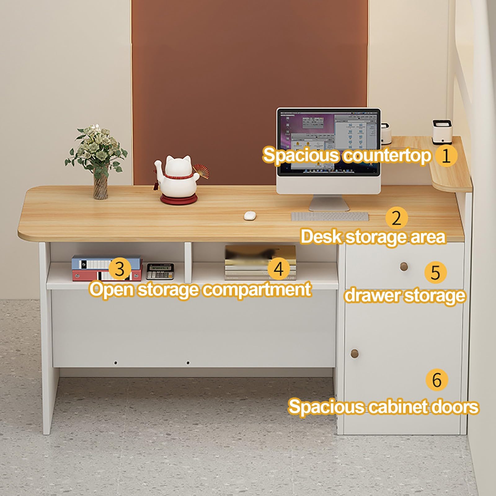 Modern Reception Counter Desk with Display Shelf & Drawers - Stylish Retail Front Desk for Checkout, Lobby, Salon, Store, Clinic & Office - Perfect for Beauty Salons, Retail Shops and Professional Reception Areas