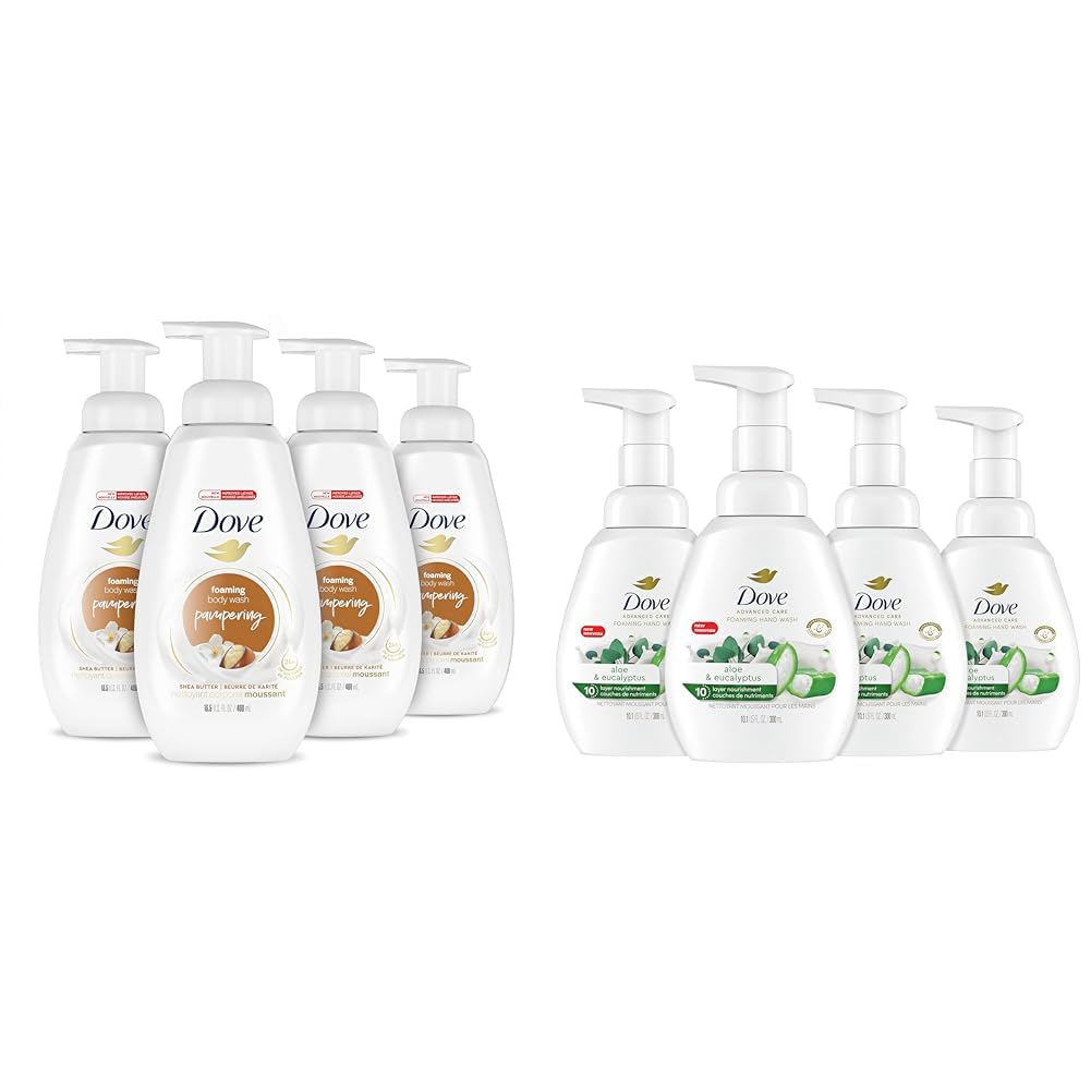Dove Foaming Body Wash & Hand Wash Set - Shea Butter & Aloe (4-Pack) for Soft Skin