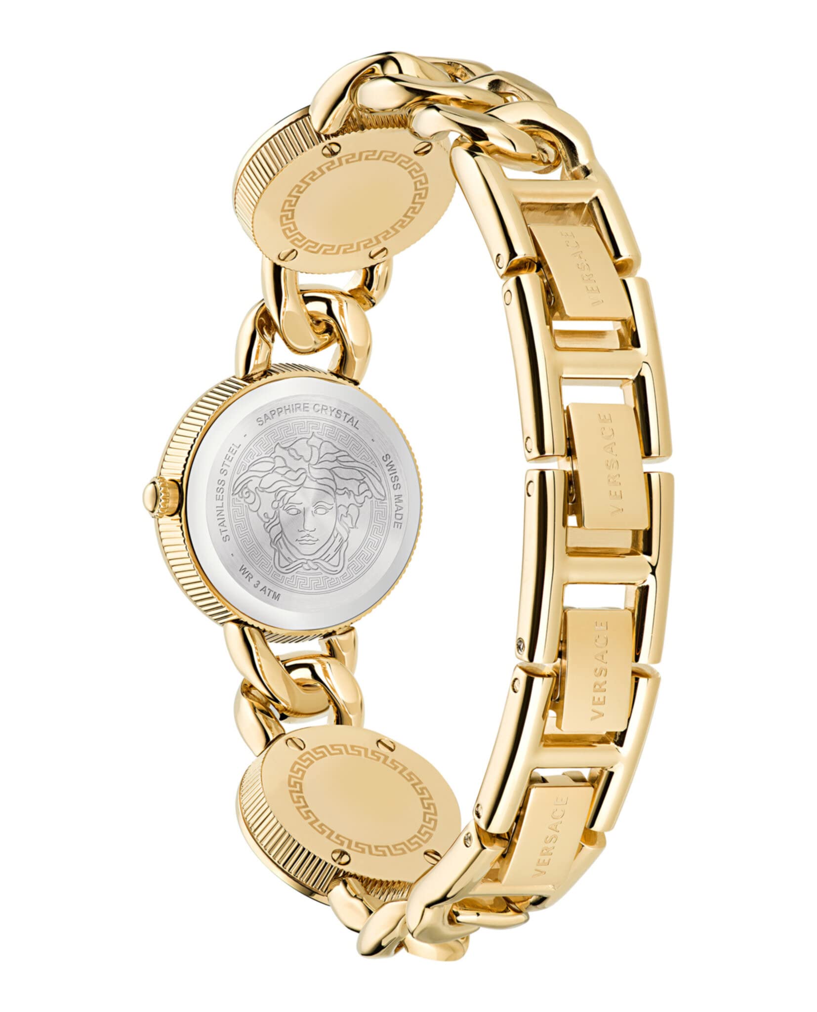 Versace Stud Icon Collection Luxury Women's Watch - Gold Bracelet, Case & Dial | Elegant Timepiece for Formal Events, Parties & Special Occasions