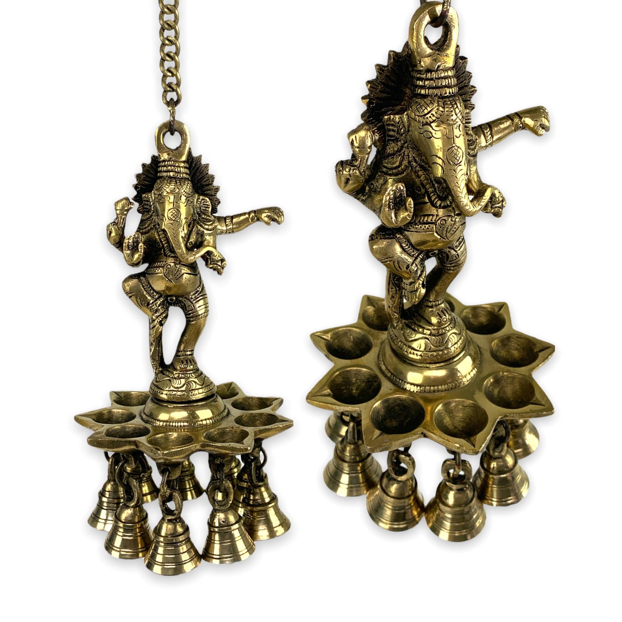LOVENSPIRE Brass Ganesha Wall Hanging with Bells - Hindu Oil Lamp Diya for Home Temple, Office & Mandir - Diwali Decor, Puja Diyas, Housewarming Gift - Perfect for Festivals, Prayer Rooms & Spiritual Spaces
