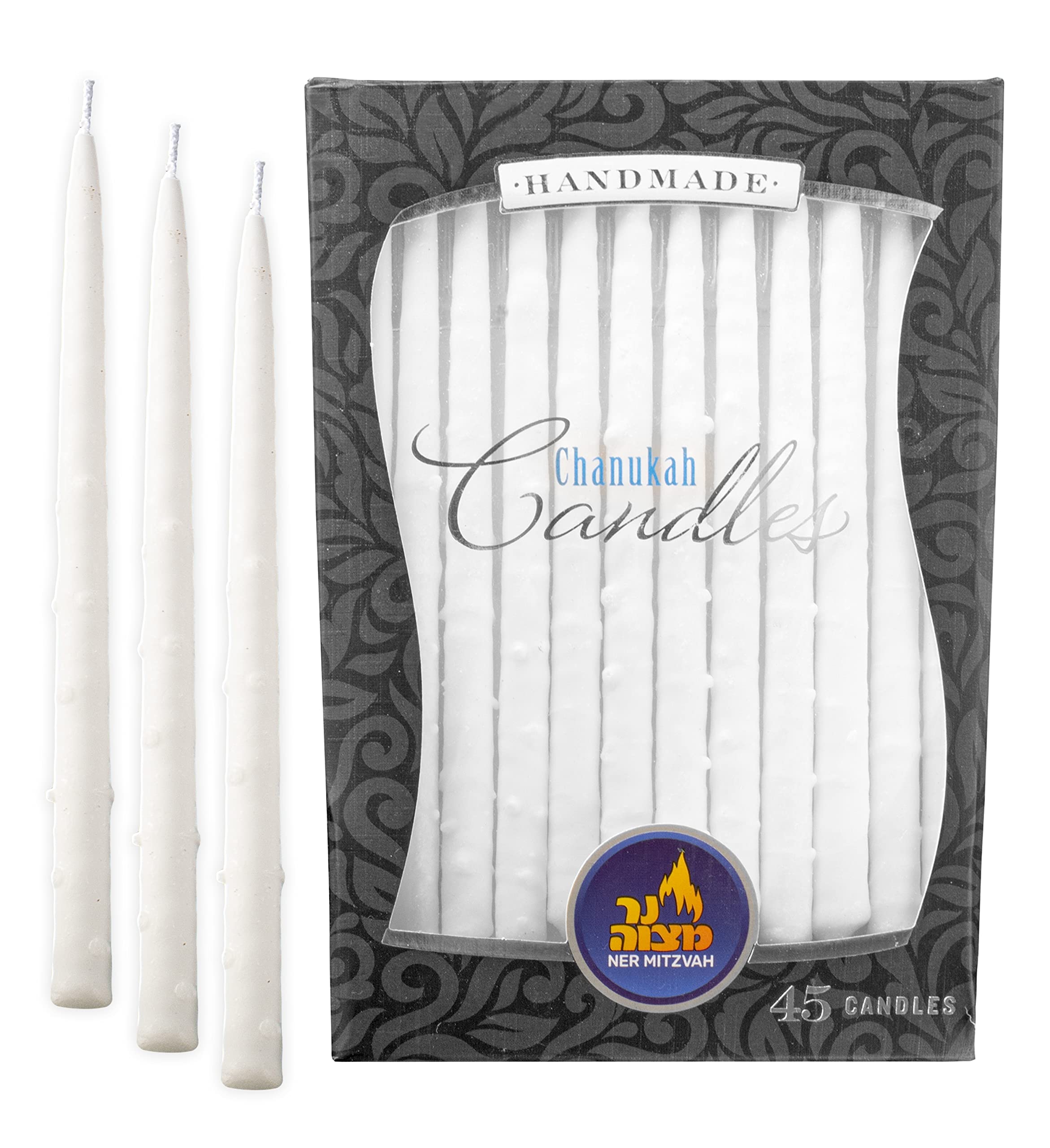 Premium Dripless Hanukkah Candles - Standard Size Textured White Wax Candles for Menorah, Fits Most Hanukkiyah, Long-Lasting for All 8 Nights of Hanukkah (Pack of 45) - Perfect for Home Celebrations, Synagogue Events & Jewish Holiday Decorations