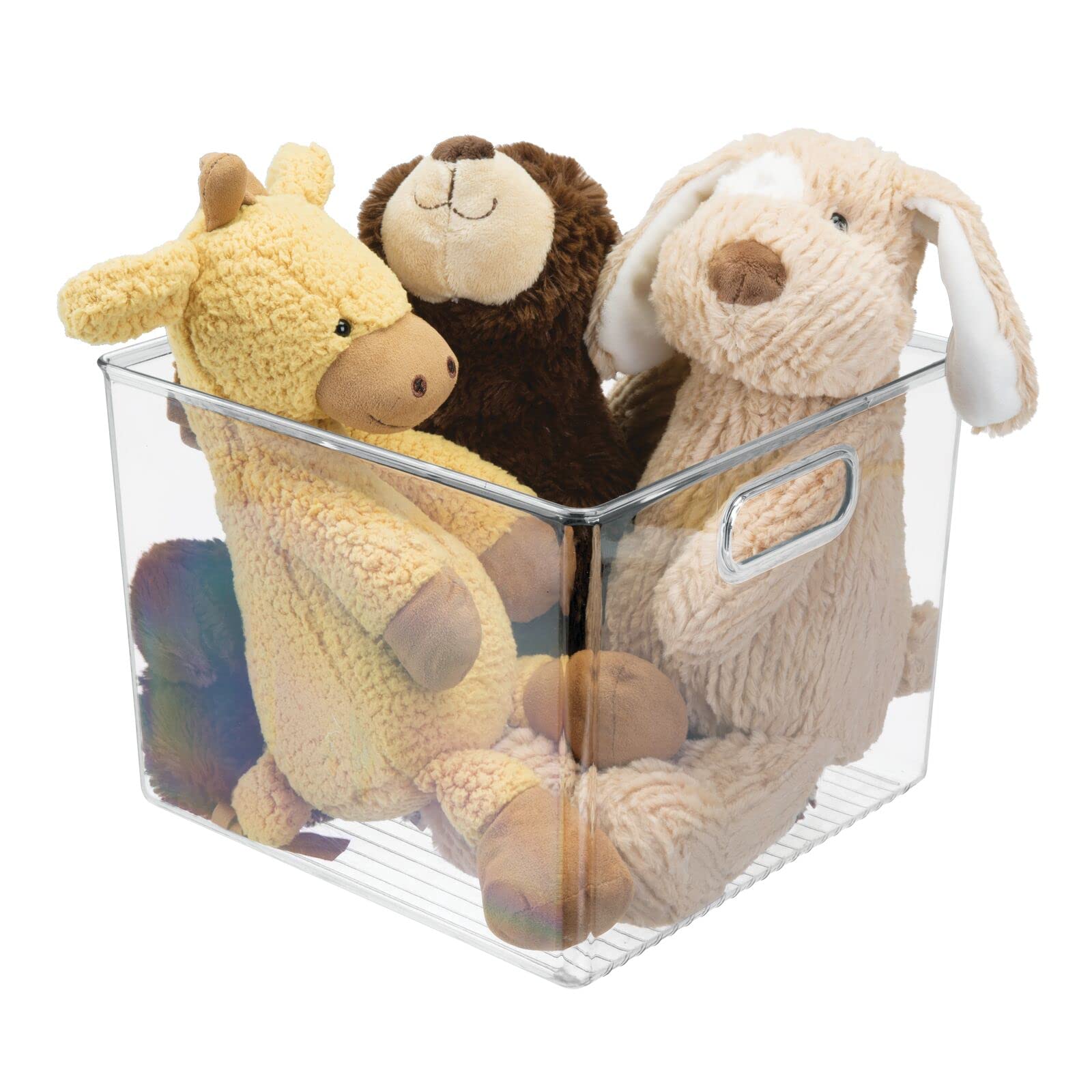 mDesign 8-Pack Clear Plastic Storage Baskets with Handles - Deep Organizer Bins for Cube Shelves | Perfect for Office, Closet, Bedroom, Laundry, Nursery & Kids Toy Room Organization | Durable Home Storage Solution