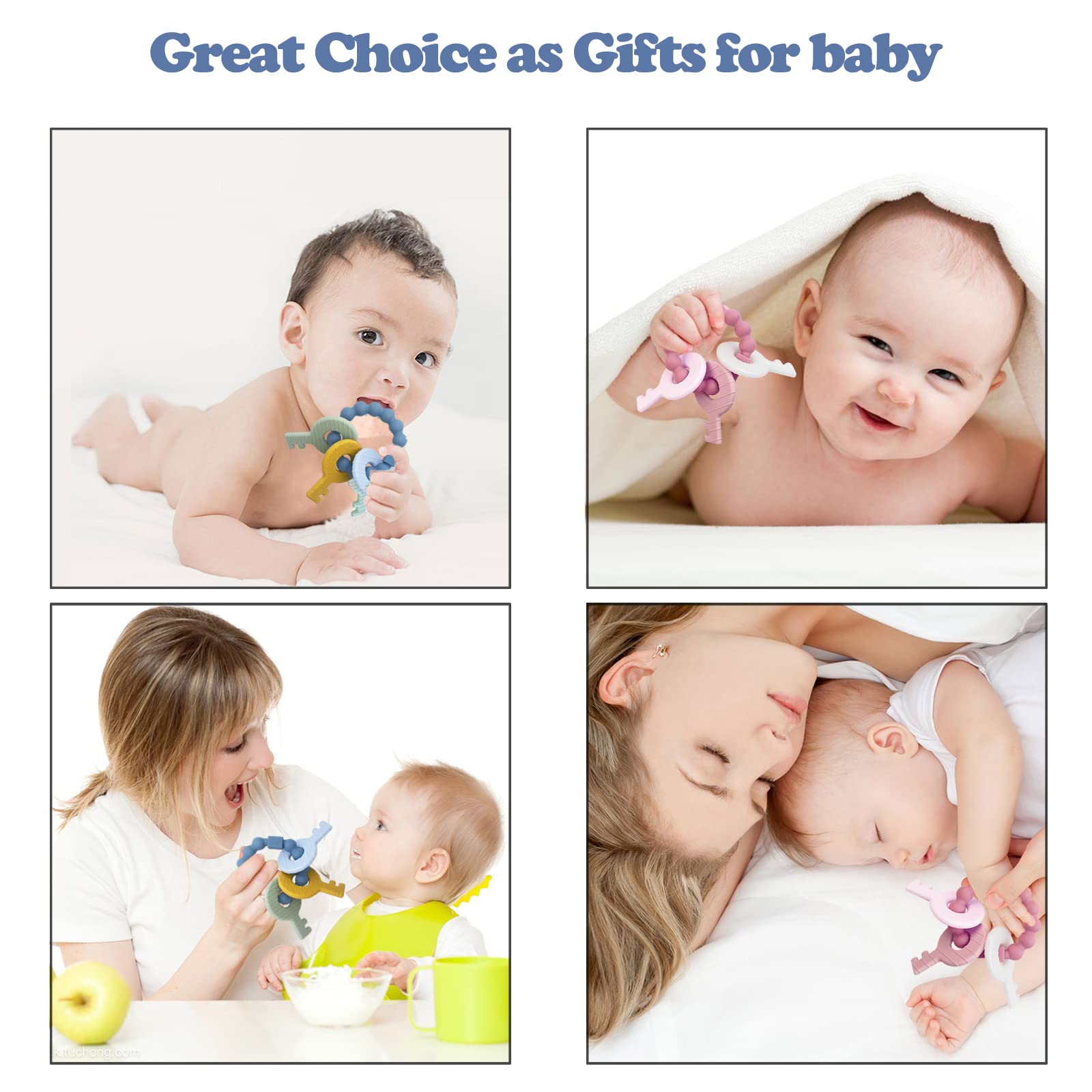 YAPROMO Baby Teething Keys for 3-18 Months - BPA Free Soft Silicone Teether Toys for Infants & Toddlers - Sensory Chew Toys for Soothing Gums - Perfect for Home, Travel & Daycare Use