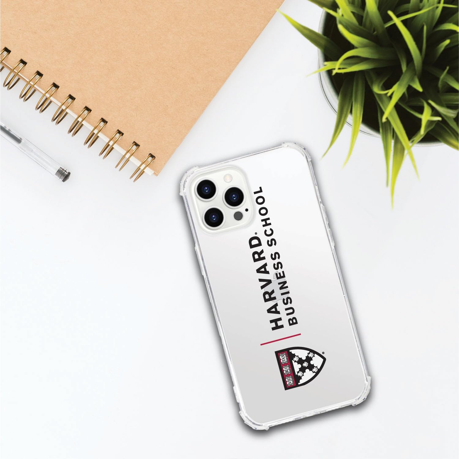 OTM Essentials Rugged Phone Case for iPhone 13 Pro - Shockproof Protective Cover with Reinforced Edges | Classic White Design | Perfect for Business Professionals & Harvard Students