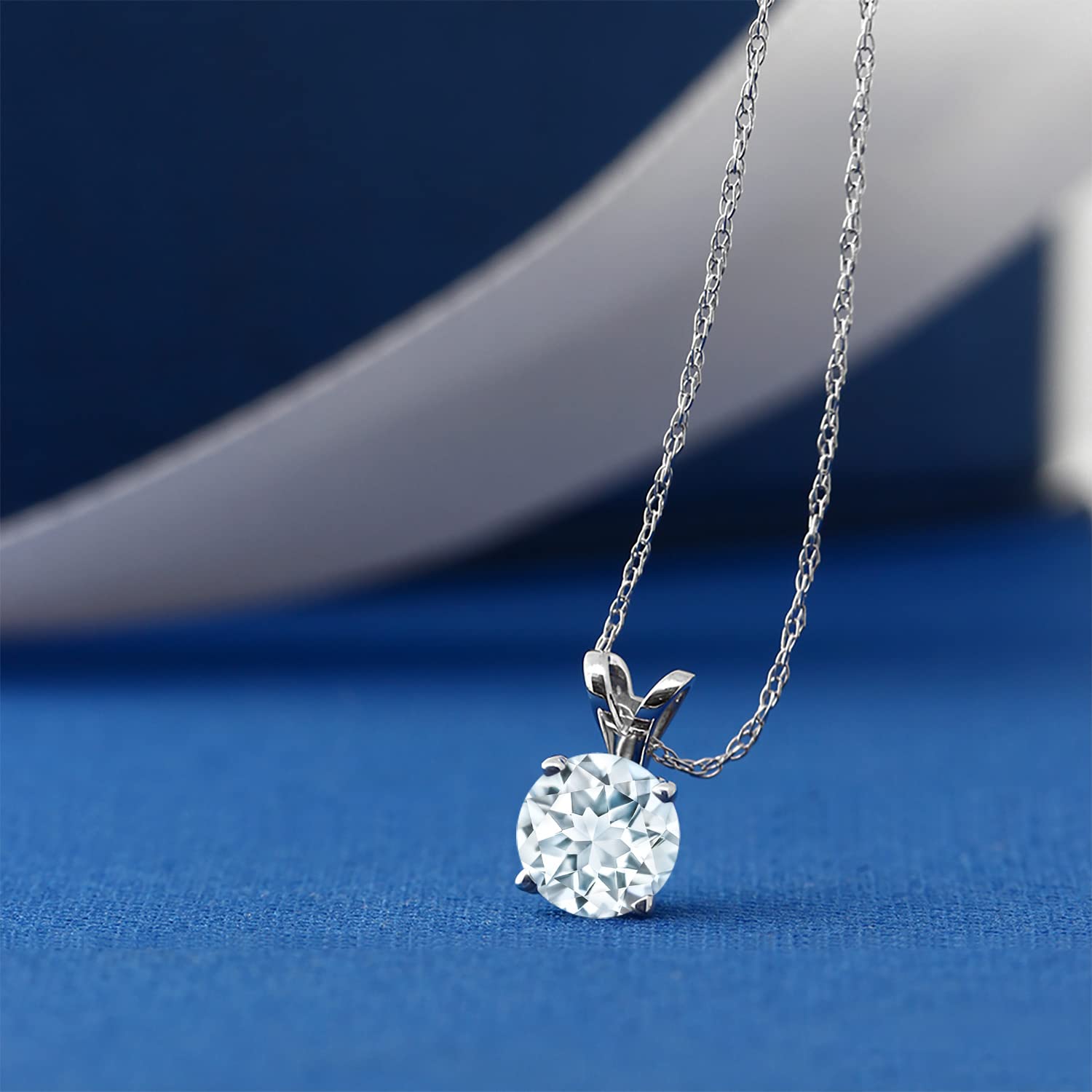 14K White Gold Round 5MM Birthstone Solitaire Pendant Necklace for Women | Personalized Gemstone Jewelry Gift | 18 Inch Gold Chain | Perfect for Birthdays, Anniversaries & Special Occasions