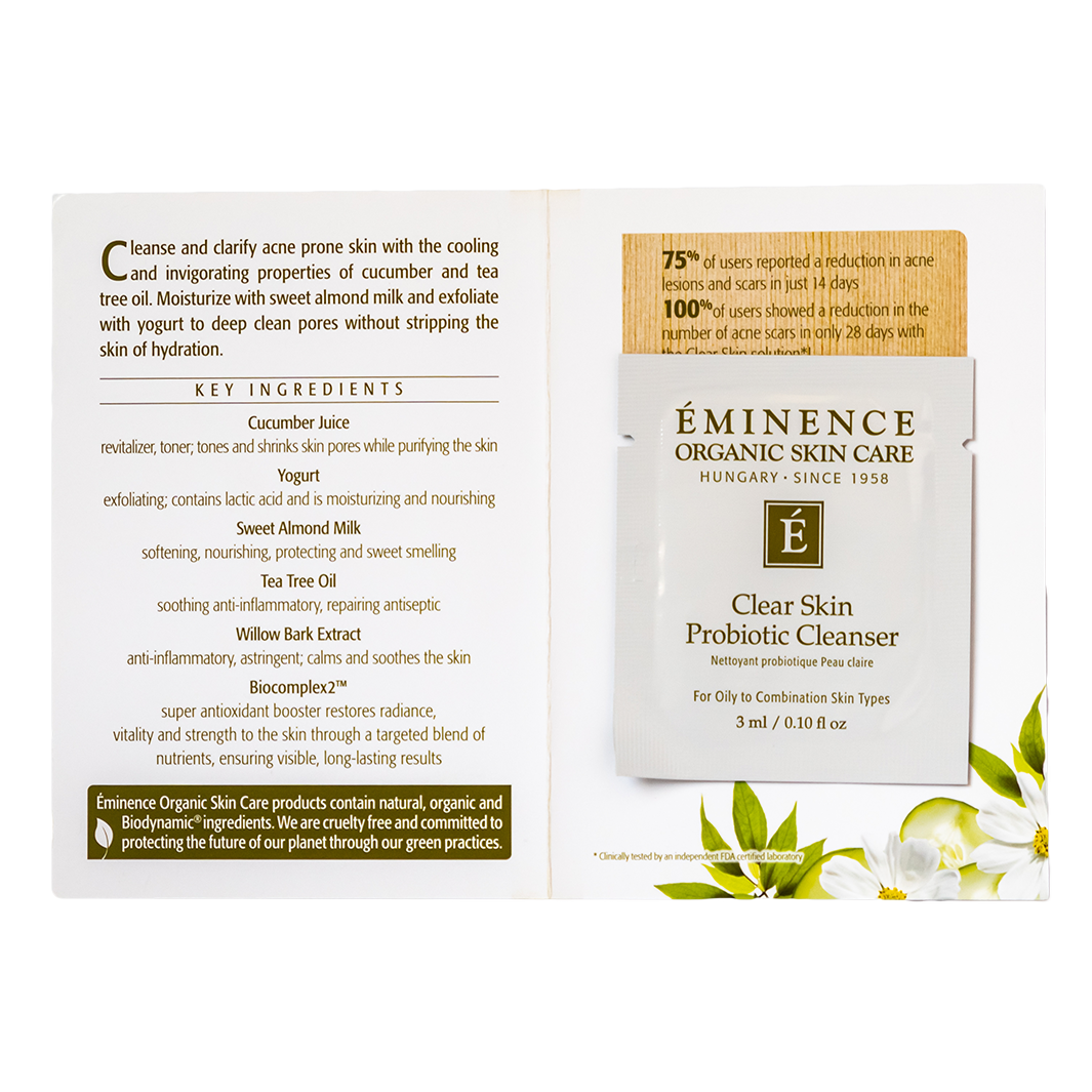 Eminence Organics Clear Skin Probiotic Cleanser - Gentle Face Wash for Acne, Oily & Sensitive Skin - Daily Clarifying Cleanser for Clear & Balanced Complexion - Perfect for Morning & Night Skincare Routine