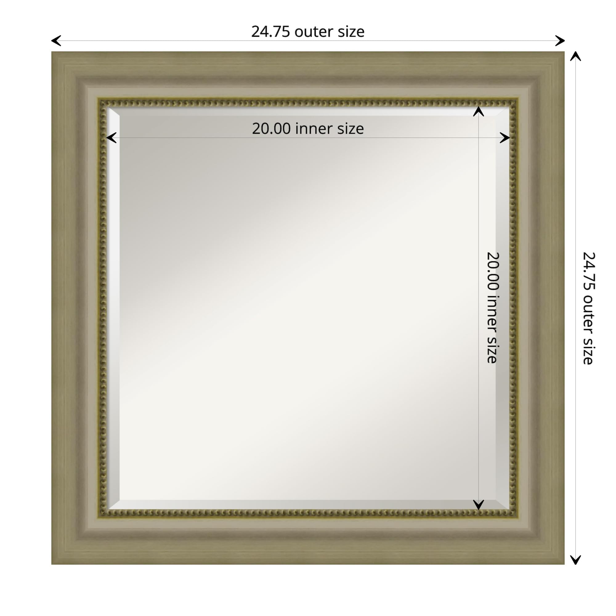Amanti Art 25x25 Inch Silver Square Wall Mirror - Traditional Wood Frame with Beveled Edge for Bathroom, Living Room, Bedroom Decor - Hangs Horizontally or Vertically - Elegant Home & Office Decoration