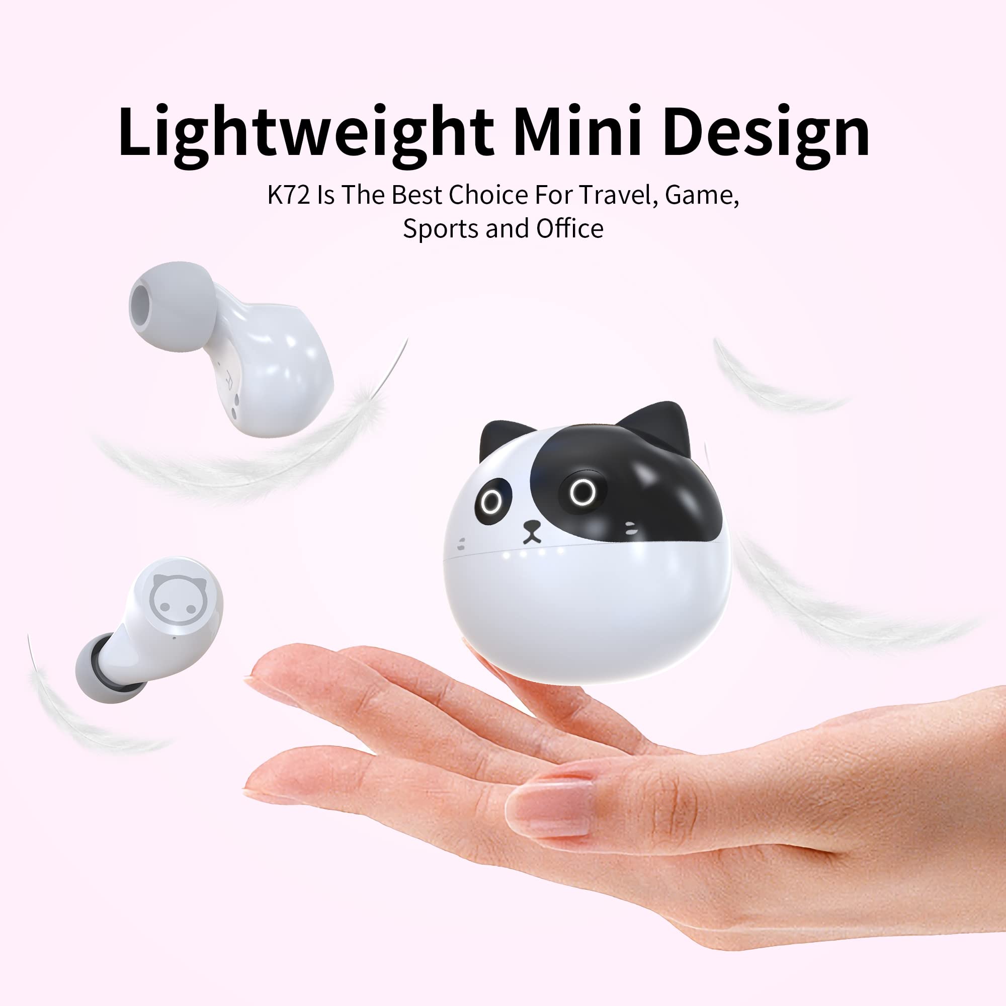 Wireless Earbuds Bluetooth 5.0 - Cute Panda Design with Built-in Mic, IPX5 Waterproof, 36H Playtime & HiFi Stereo Bass - Perfect for Sports, Workouts & Daily Use