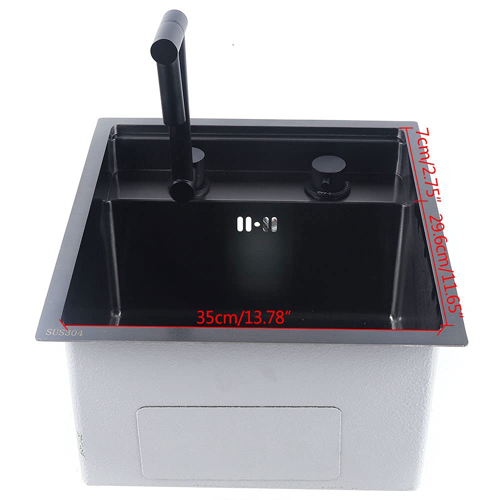 TFCFL 15.28 x 13.7 Inch Stainless Steel Black Drop-in Kitchen Sink with Faucet, Single Bowl with Cover, Perfect for Modern Small Kitchens and Compact Spaces