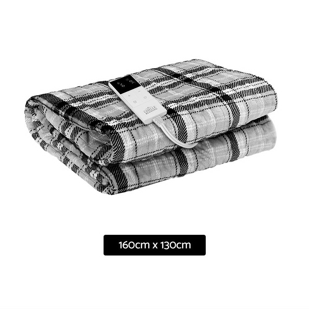 Electric Heated Throw Blanket - Soft Flannel Snuggle Rug, Machine Washable, Grey & White Checkered Plaid - Perfect for Cozy Nights, Living Room Lounging & Winter Warmth
