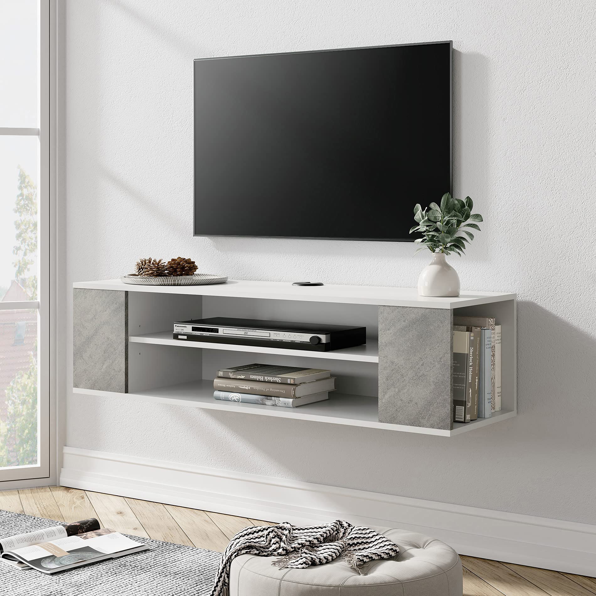 **WAMPAT 39 Inch Floating TV Stand - Wall Mounted Entertainment Center with Storage Shelf, Media Console Cabinet for Living Room, Bedroom - Space Saving Grey Design**