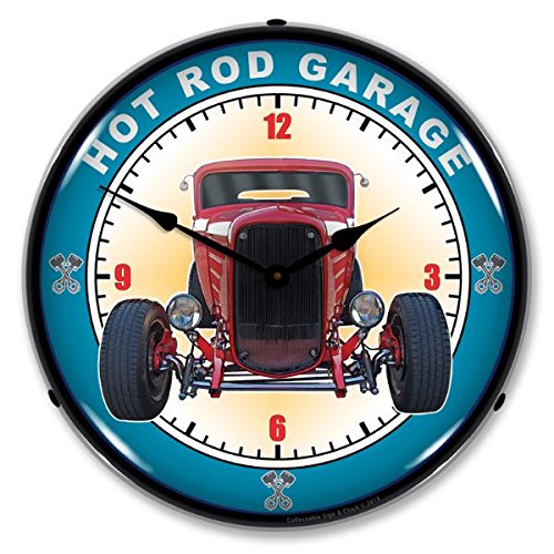 Vintage Hot Rod Garage Wall Clock with LED Backlight - Perfect for Man Cave, Auto Shop & Home Decor