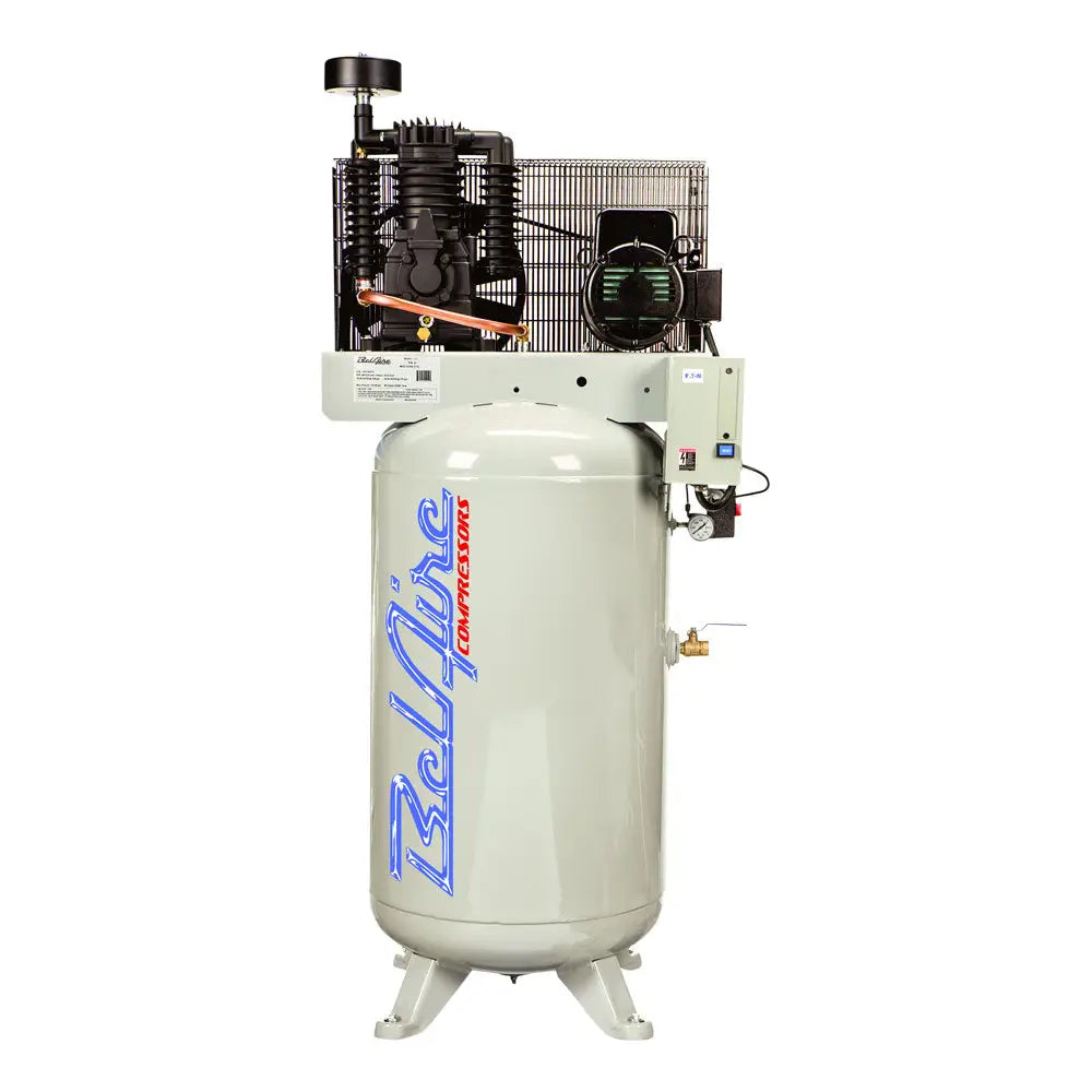 Belaire 338V 2 Stage 5HP 80 Gallon Vertical Electric Air Compressor 230V 3 Phase - Ideal for Auto Shops, Industrial Use & Heavy-Duty Applications