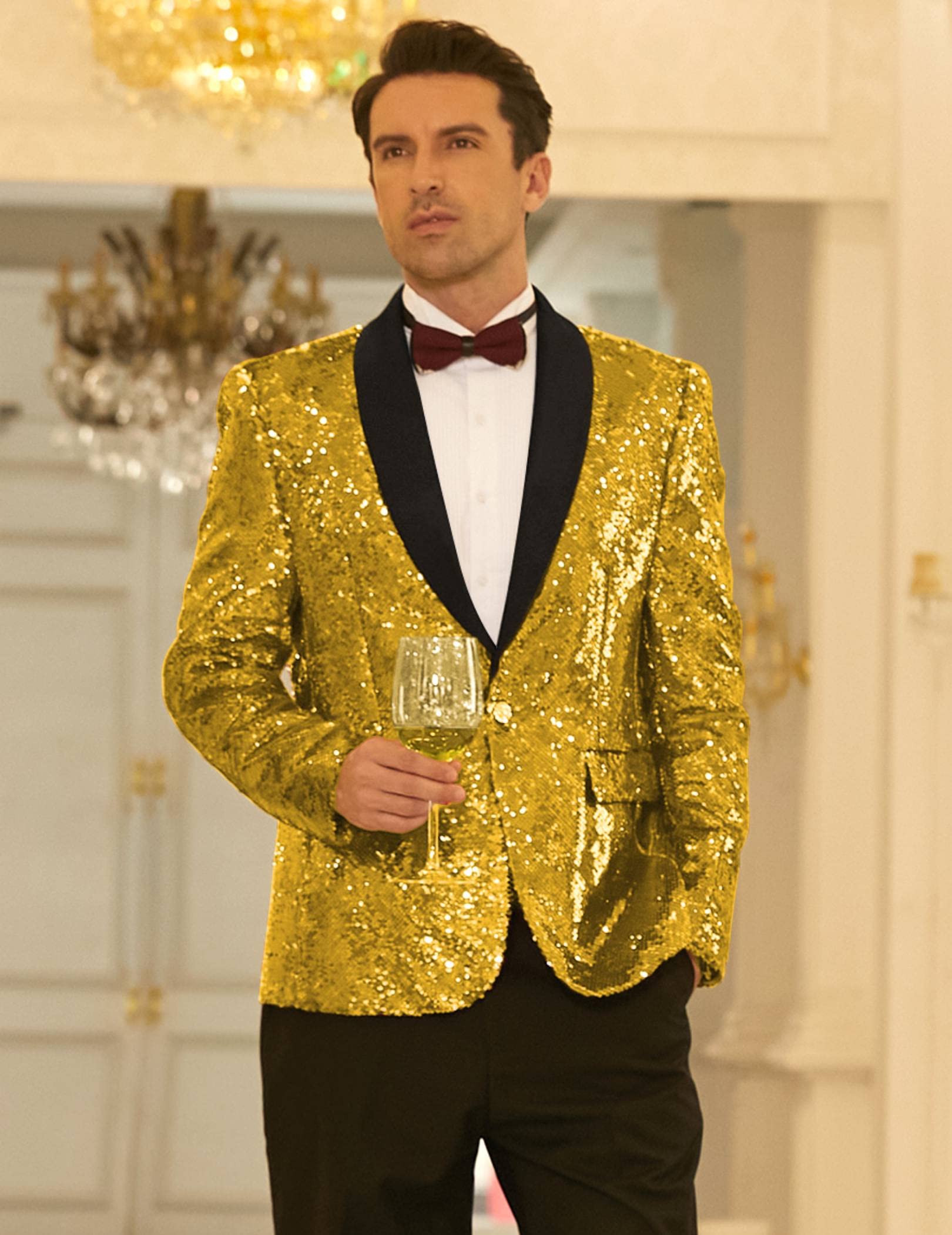 COOFANDY Men's Sparkling Sequin Blazer Jacket - Elegant Tuxedo for Prom, Dinner Party & Formal Events | One Button Slim Fit Suit Coat for Weddings, Night Out & Special Occasions