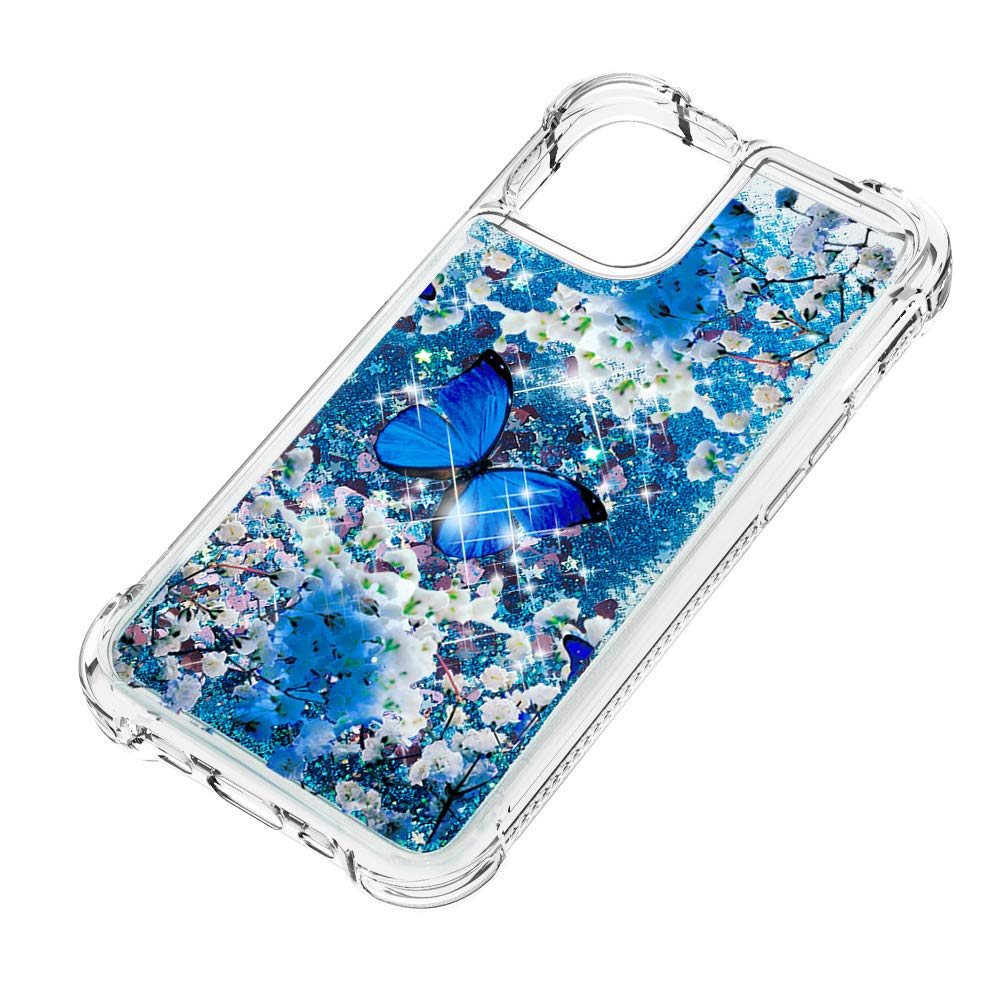 Shockproof Liquid Floating Quicksand Silicone Case for iPhone 12 Pro Max (6.7 Inch) - Glitter Cute Blue Butterfly Design, Clear Bumper Protection for Women & Girls | Perfect for Daily Use, Travel & Gift Giving