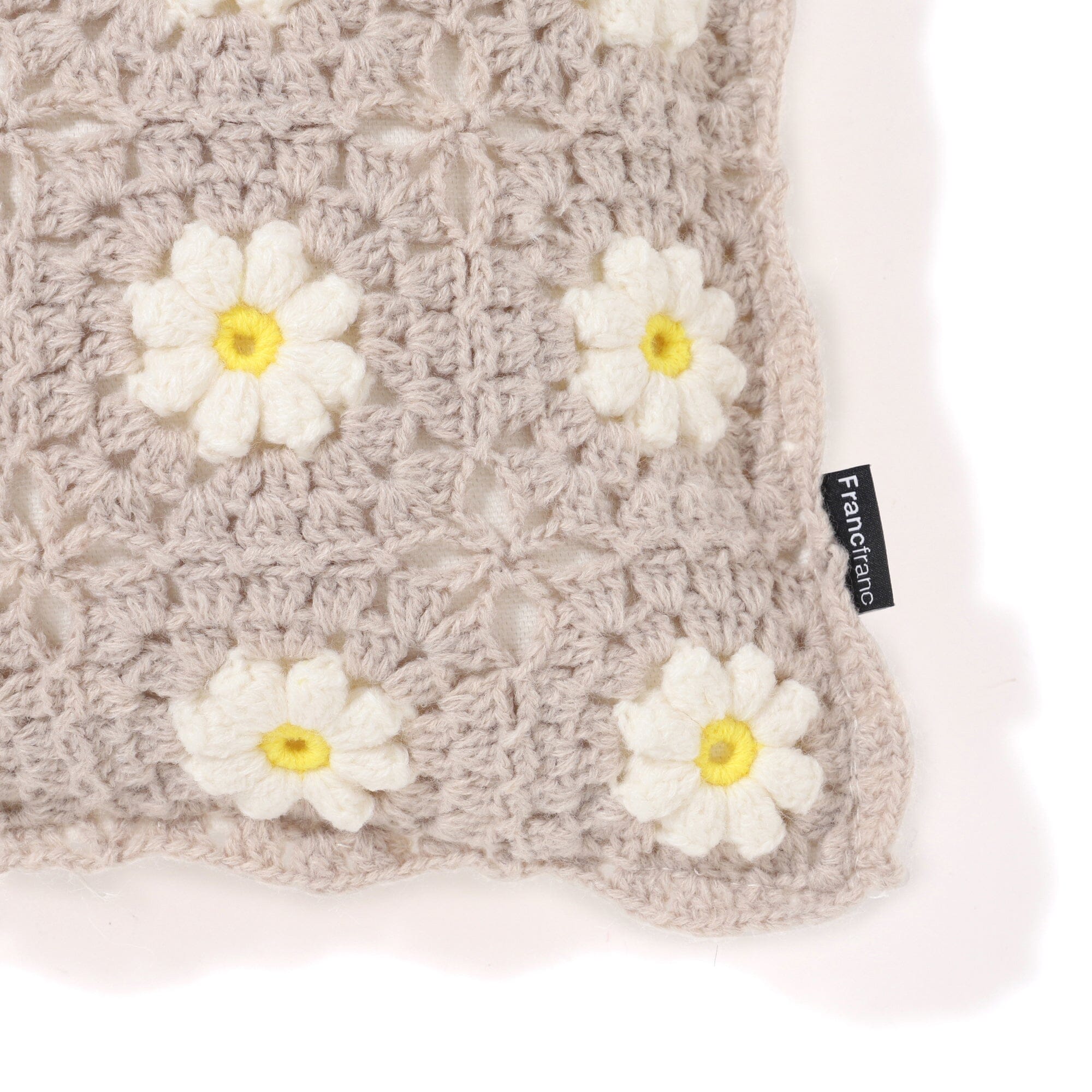 Handmade Crochet Flower Cushion Cover 16x10 Inches - Soft Beige Boho Pillow Case for Sofa, Bed, Chair - Home Decor Gift for Women