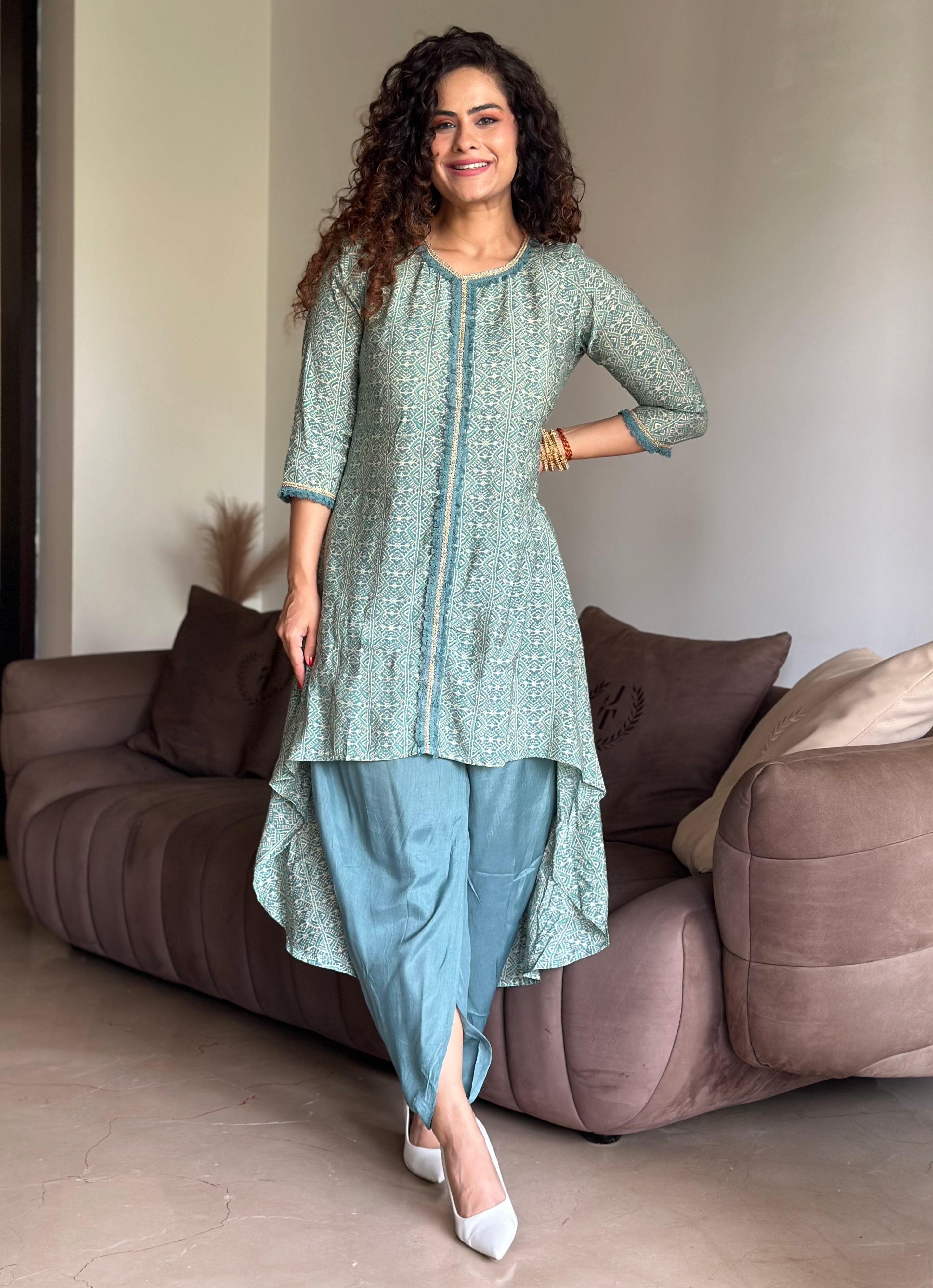 Elegant Blue Kurta with Tulip Pants Set - Indian Ethnic Wear for Women - Perfect for Festivals, Weddings & Special Occasions