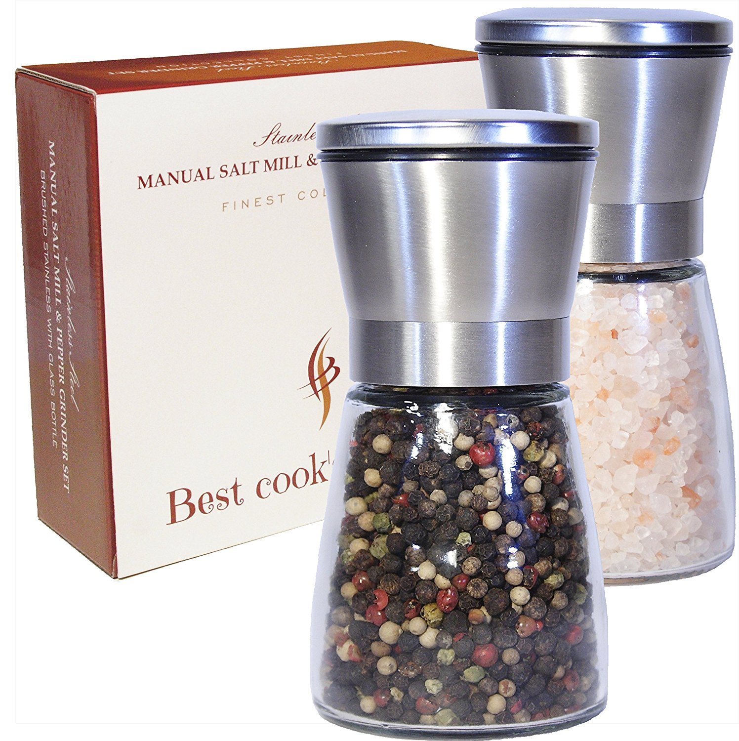 Premium Stainless Steel Salt and Pepper Grinder Set - Adjustable Coarseness, Refillable & Easy to Use - 2-Piece Kitchen Essential for Cooking, Dining & Gifting