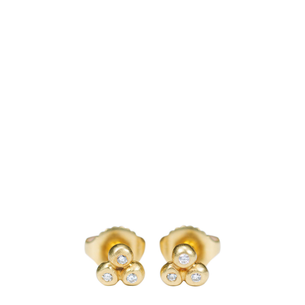 18K Gold Tiny 3 Ball Stud Earrings with Diamonds - Elegant Minimalist Jewelry for Women, Perfect for Everyday Wear, Parties & Gifts