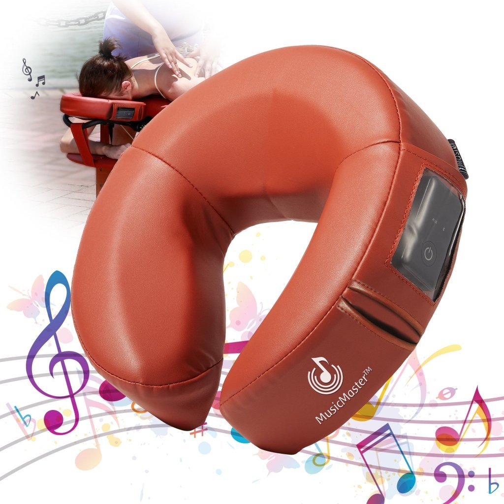 MusicMaster Crescent Round High Fidelity Bluetooth Headrest with Sound Face Cushion - Wireless Car Audio Pillow for Road Trips & Relaxation (Black)