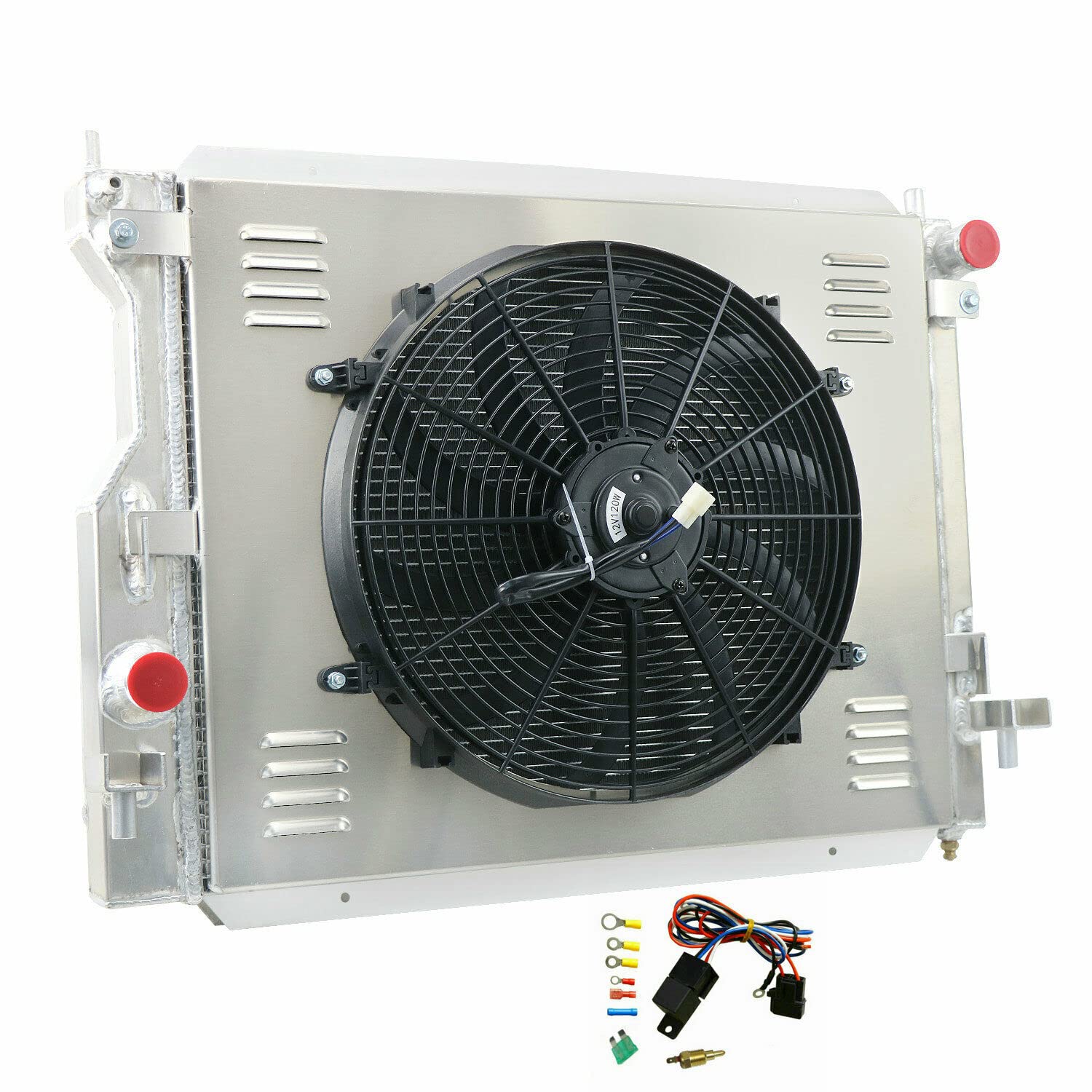 High-Performance Aluminum Radiator Replacement for 2005-2014 Ford Mustang 3.9L-5.0L V8 - 3-Row Core with Electric Fan Shroud & Thermostat Kit - Perfect for Racing, Off-Road & Daily Driving