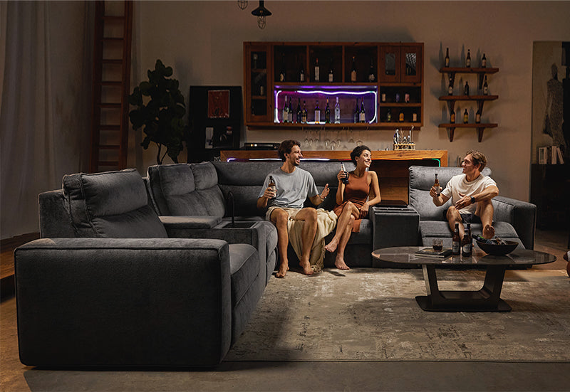 EliteNest Smart Reclining Theater Sofa with Built-in Bluetooth Speakers - Luxury Home Theater Seating for Movie Nights & Gaming Setup