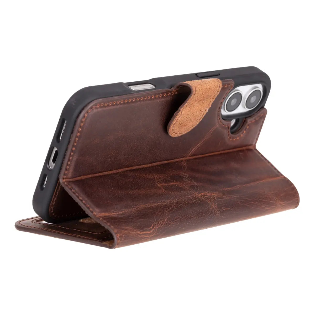 Vintage Brown Distressed Leather Wallet Case for iPhone 16 (6.1-inch) - Slim Protective Phone Cover with Card Slots | Perfect for Everyday Use, Travel & Business