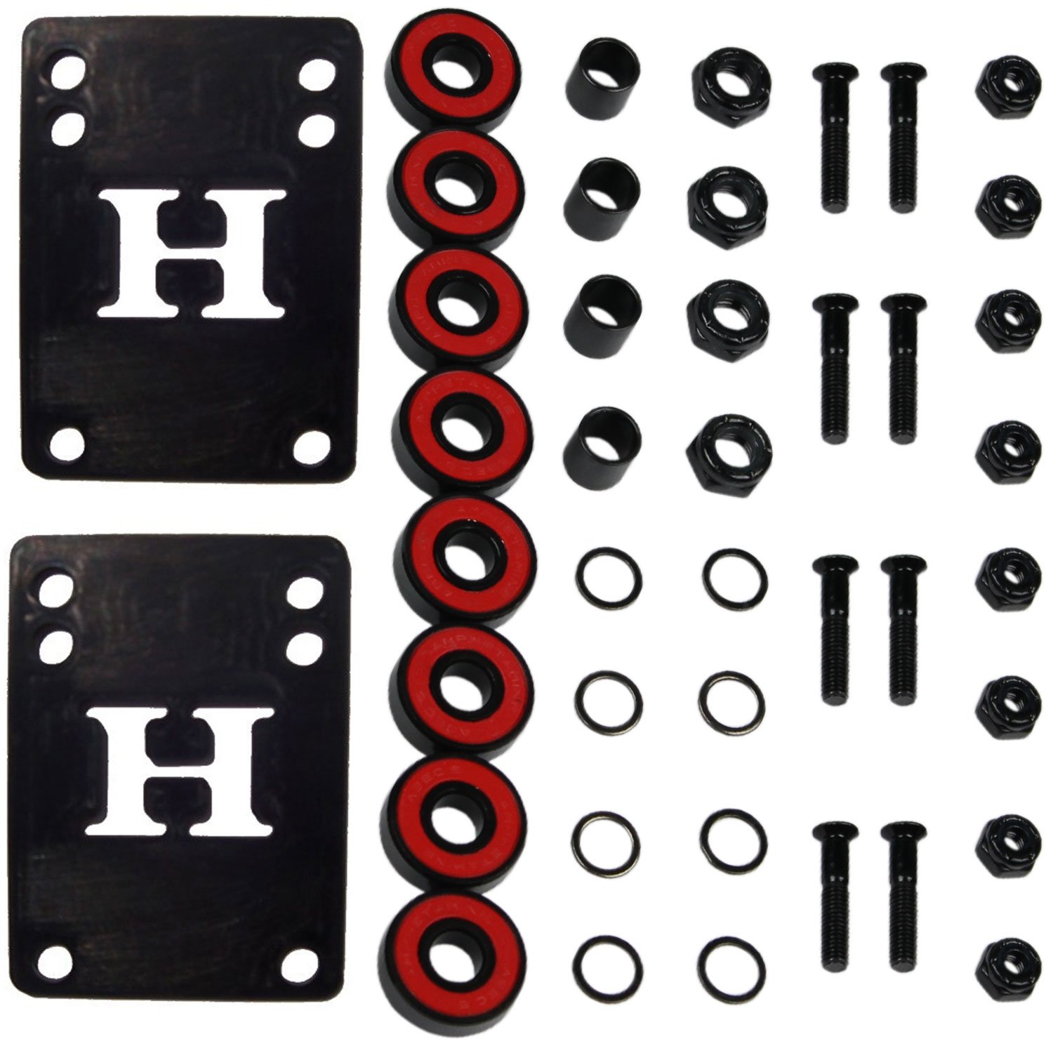 Premium Skateboard Hardware Refresh Kit - ABEC 5 Bearings, Shock Pads, 1