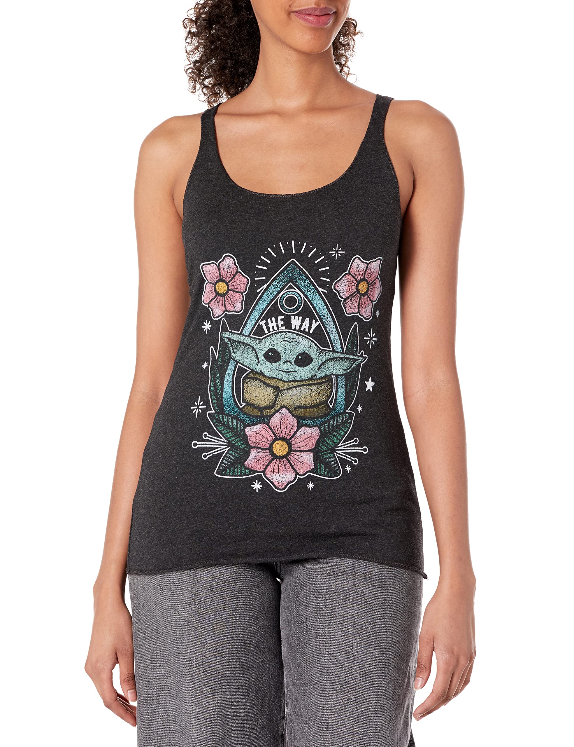 STAR WARS Women's Mandalorian The Child Tri-Blend Racerback Tank Top - Soft Layering Tee for Cosplay, Fandom Fashion & Everyday Wear