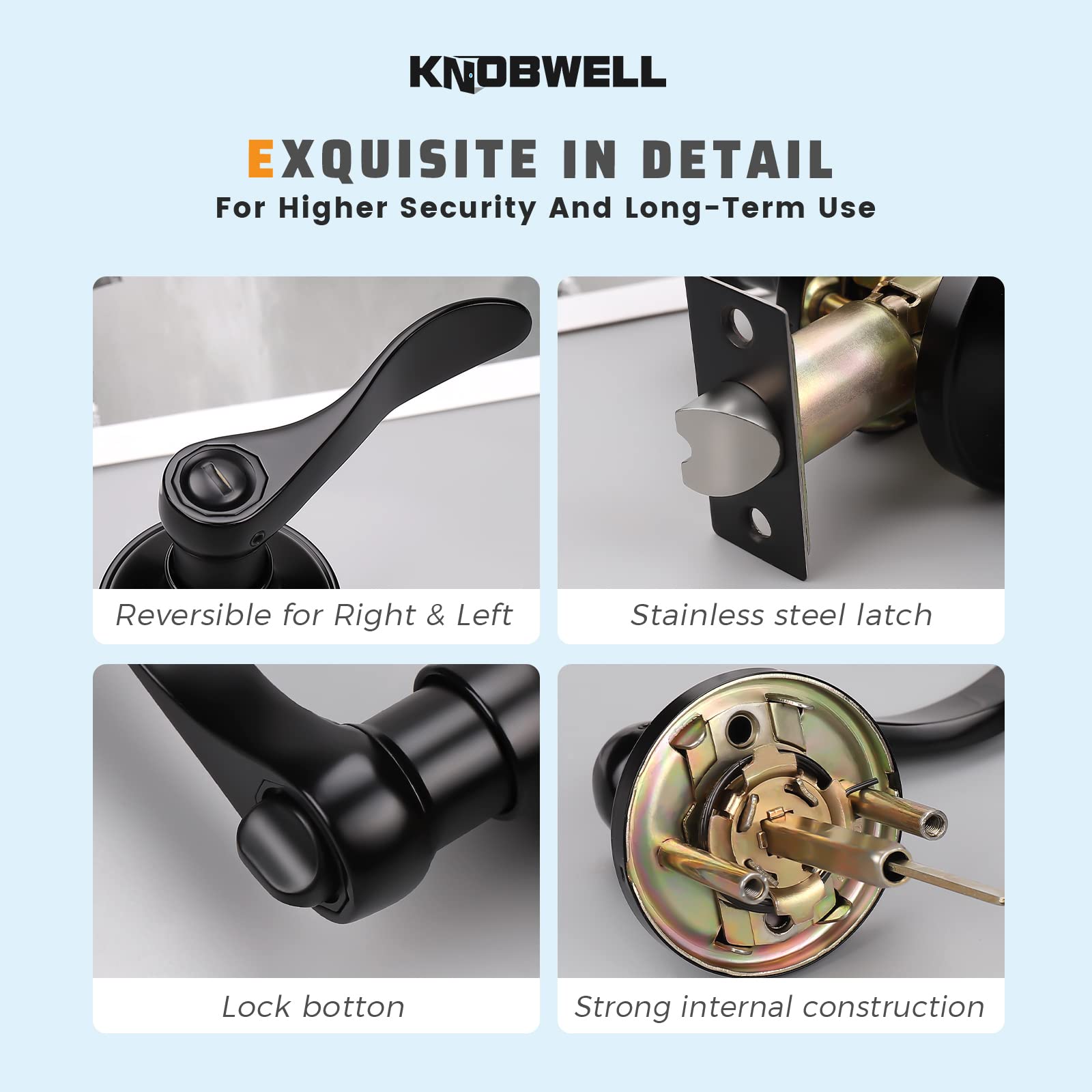 KNOBWELL 6 Pack Matte Black Privacy Door Knobs - Interior Door Handles with Lock for Bathroom & Bedroom, Reversible for Right/Left Handed Doors | Modern Home Security & Privacy Solution
