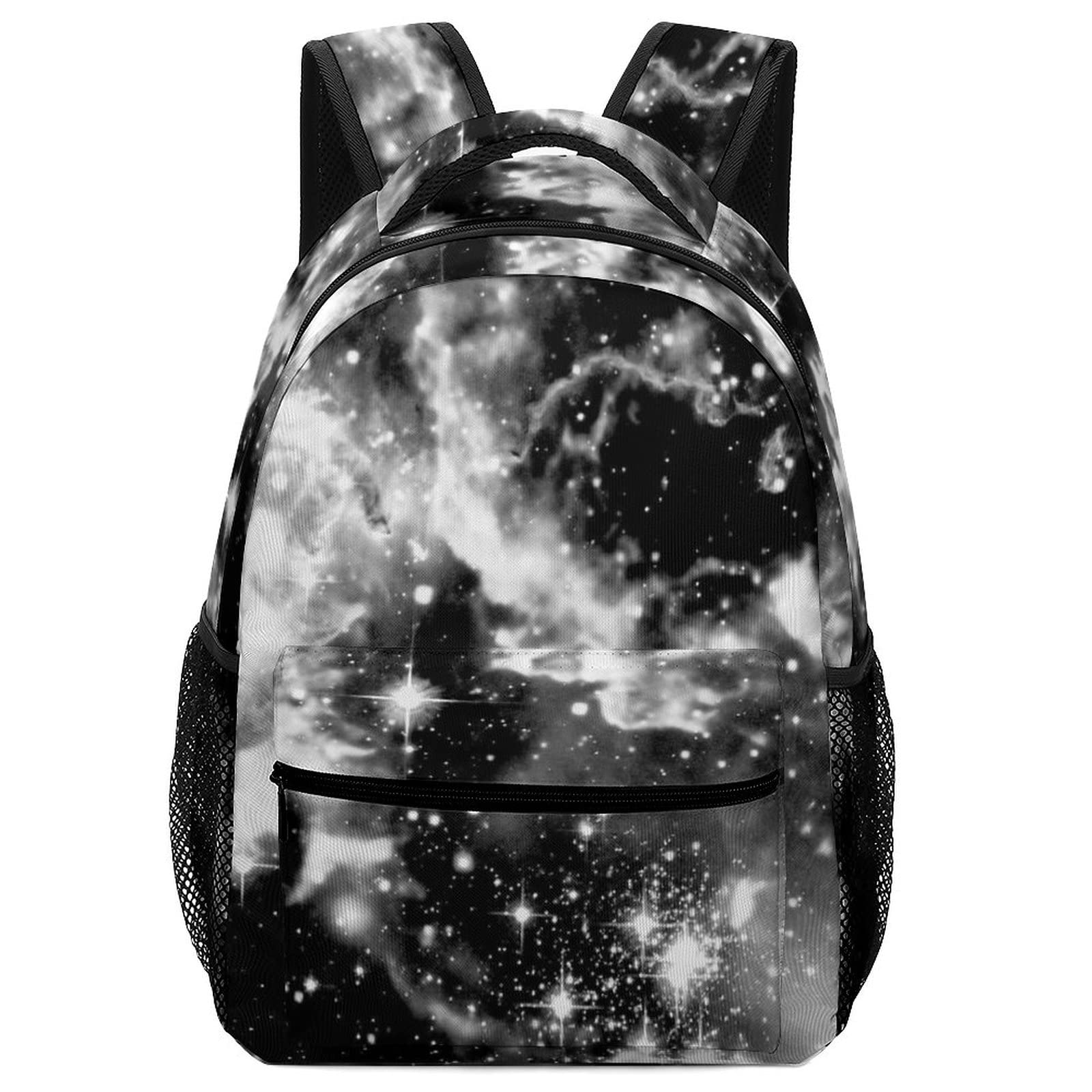 Galaxy Space Stars Nebula Print Black & White School Backpack for Boys & Girls - Lightweight Durable Book Bag with Multiple Pockets - Perfect for School, College, Travel & Everyday Use