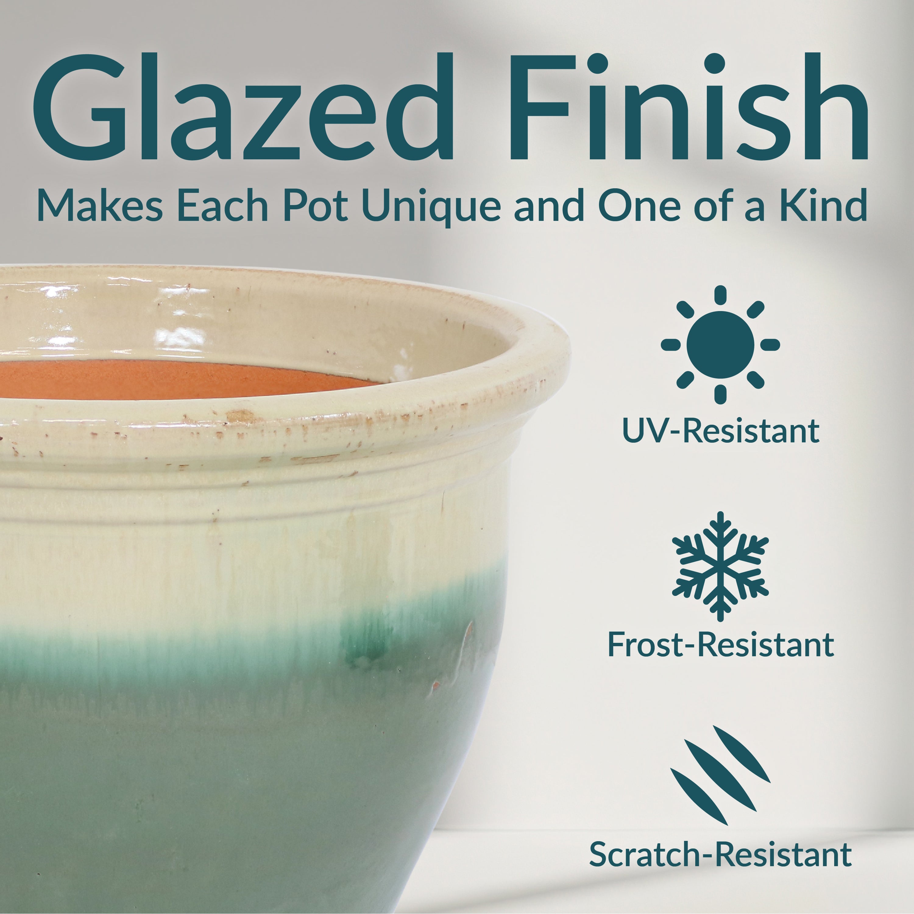 Sunnydaze Studio Round Glazed Ceramic Planter with Drainage Hole - Indoor Outdoor Flower Pot for Plants, Succulents, Herbs - Perfect for Patio, Garden, Balcony Decor