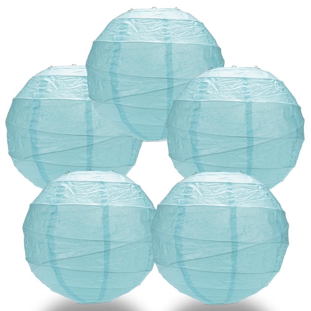 5 Pack 12 Inch Baby Blue Freestyle Ribbed Hanging Paper Lanterns - Perfect for Baby Showers, Nursery Decor, and Party Decorations