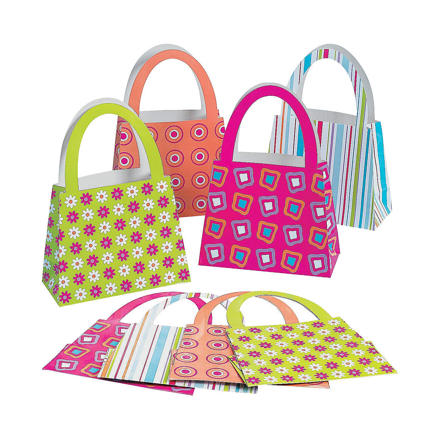 Fun Express 12-Piece Paper Gift Purse Bags with Handles - Party Favor Bags for Kids, Birthday Party Supplies, Baby Shower & Wedding Favors