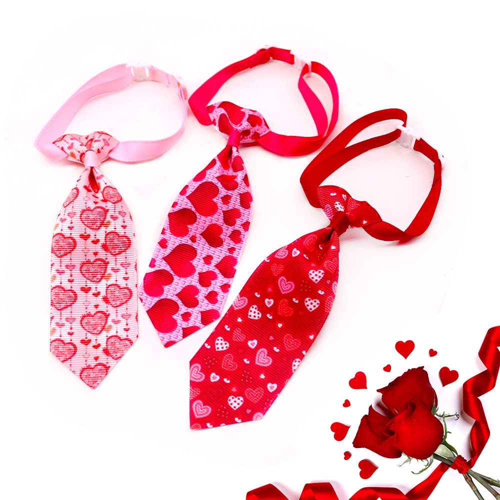 18pcs Valentine's Day Dog Neck Ties - Bulk Adjustable Pink & Red Small Dog Collar Ties with Rose Kiss Pattern | Cute Pet Grooming Accessories for Holidays, Parties & Photo Shoots
