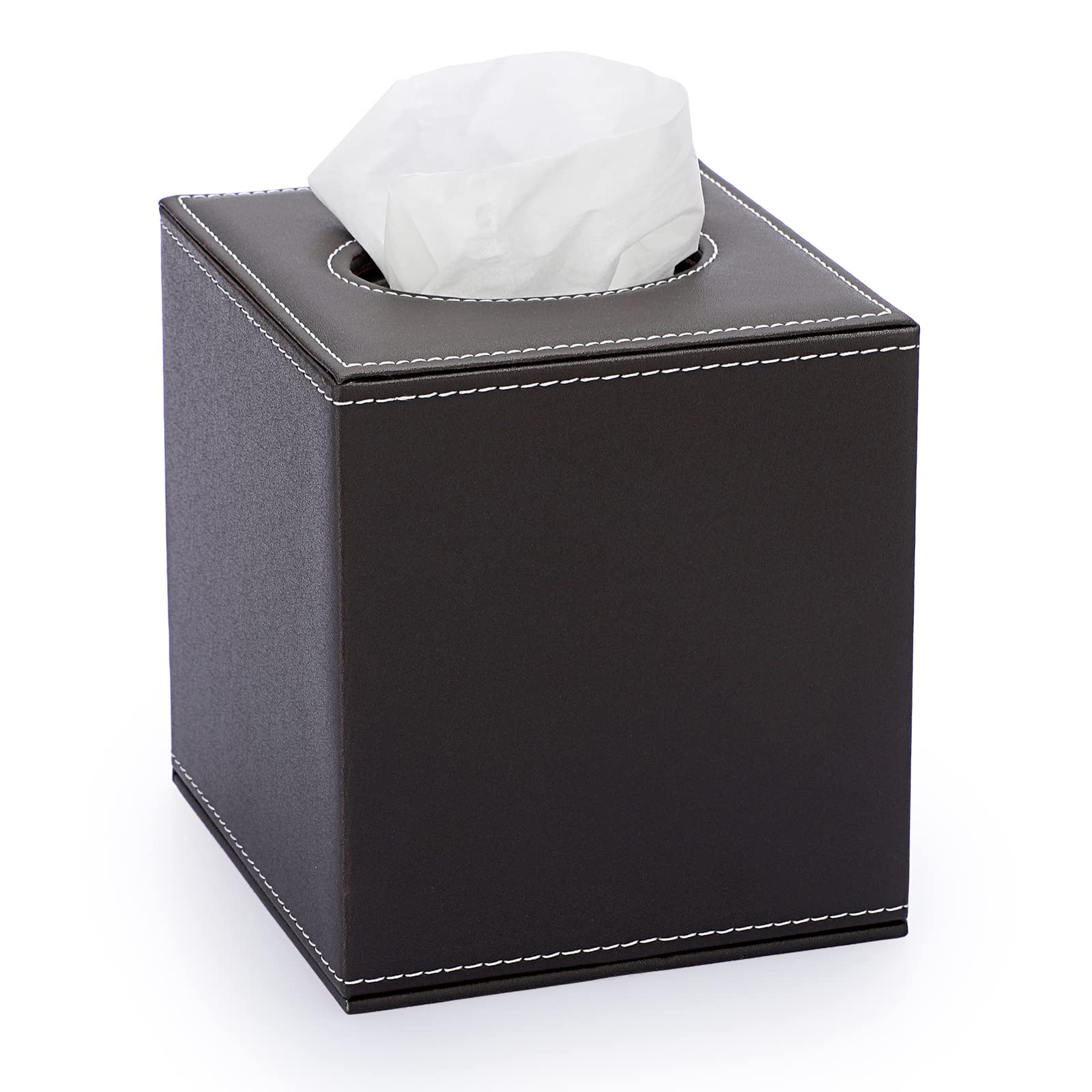 Sumnacon Square Leather Tissue Box Cover - Stylish Magnetic PU Tissue Box Holder for Home & Office Decor | Vanity Dresser, Nightstand, Table, Countertop & Car Accessory | Brown Decorative Tissue Box Organizer
