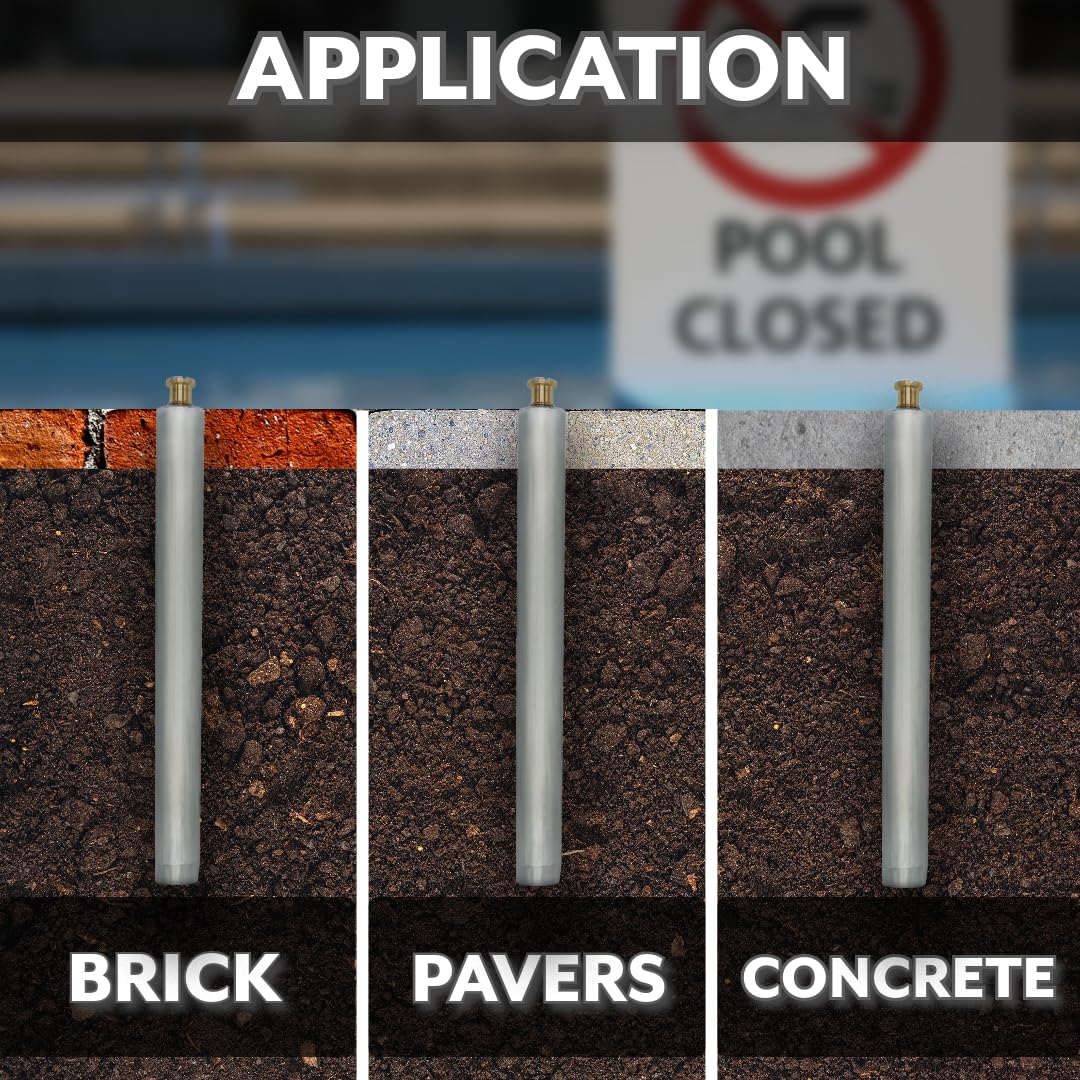 Poolzilla 10-Pack 18-Inch Aluminum Tube with Brass Anchor for Pool Safety Cover Installation - Heavy Duty Anchors for Loose Ground or Paver Applications - Extra Long Pool Cover Hardware (Perfect for Inground Pools, Concrete Decks & Landscaped Yards)