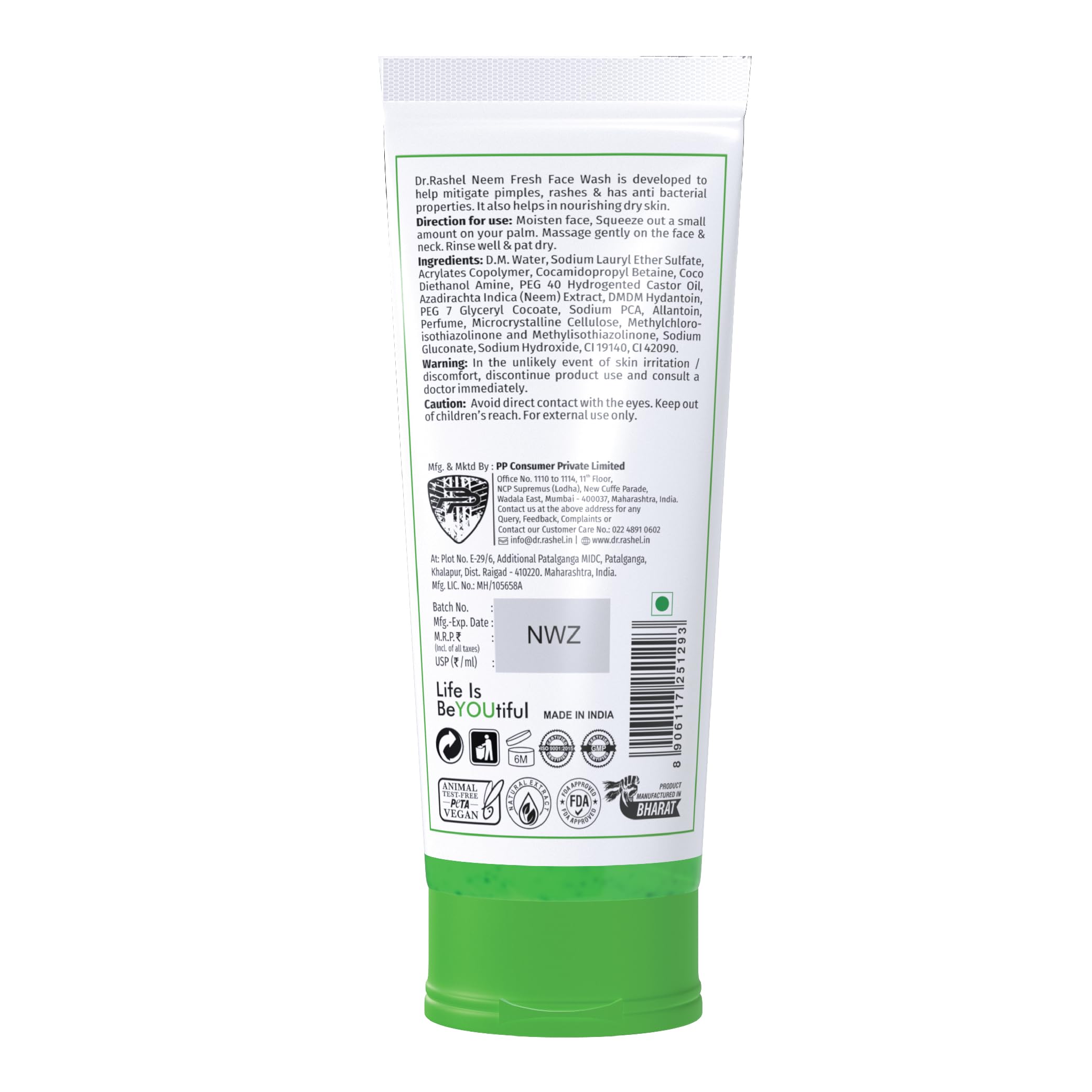 DR.RASHEL Neem & Clove Purifying Face Wash for Men & Women - Deep Cleansing, Anti-Bacterial, Anti-Fungal with Natural Ingredients & Active Neem Slices (100ml) | Perfect for Acne-Prone Skin & Daily Skincare Routine