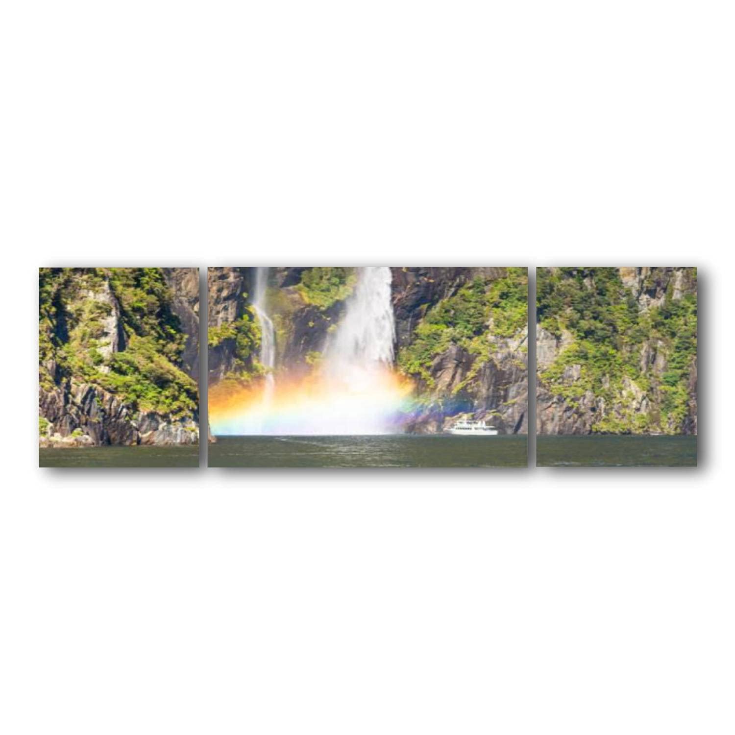Premium Framed Giclee Canvas Print - Milford Sound Fiord Cruise Ship Travel Wall Art for Living Room & Office Decor | Scenic Landscape Painting for Home, Bedroom, or Gift