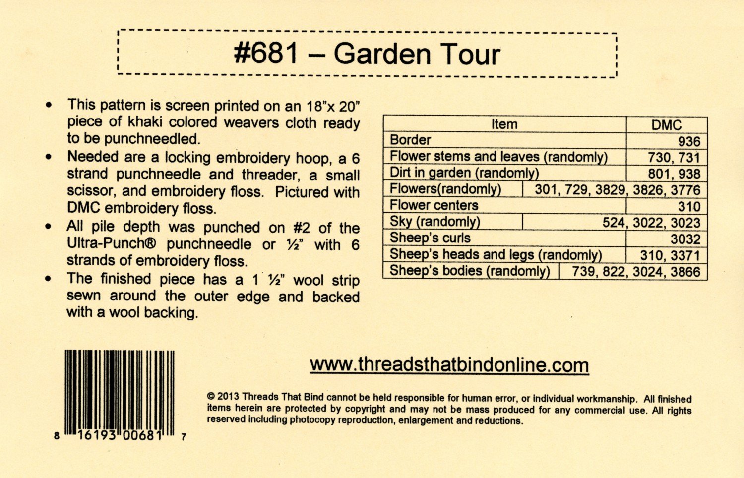 Garden Tour 681 Punch Needle Pattern Threads That Bind Sheep Punchneedle Kit for Home Decor and DIY Craft Projects
