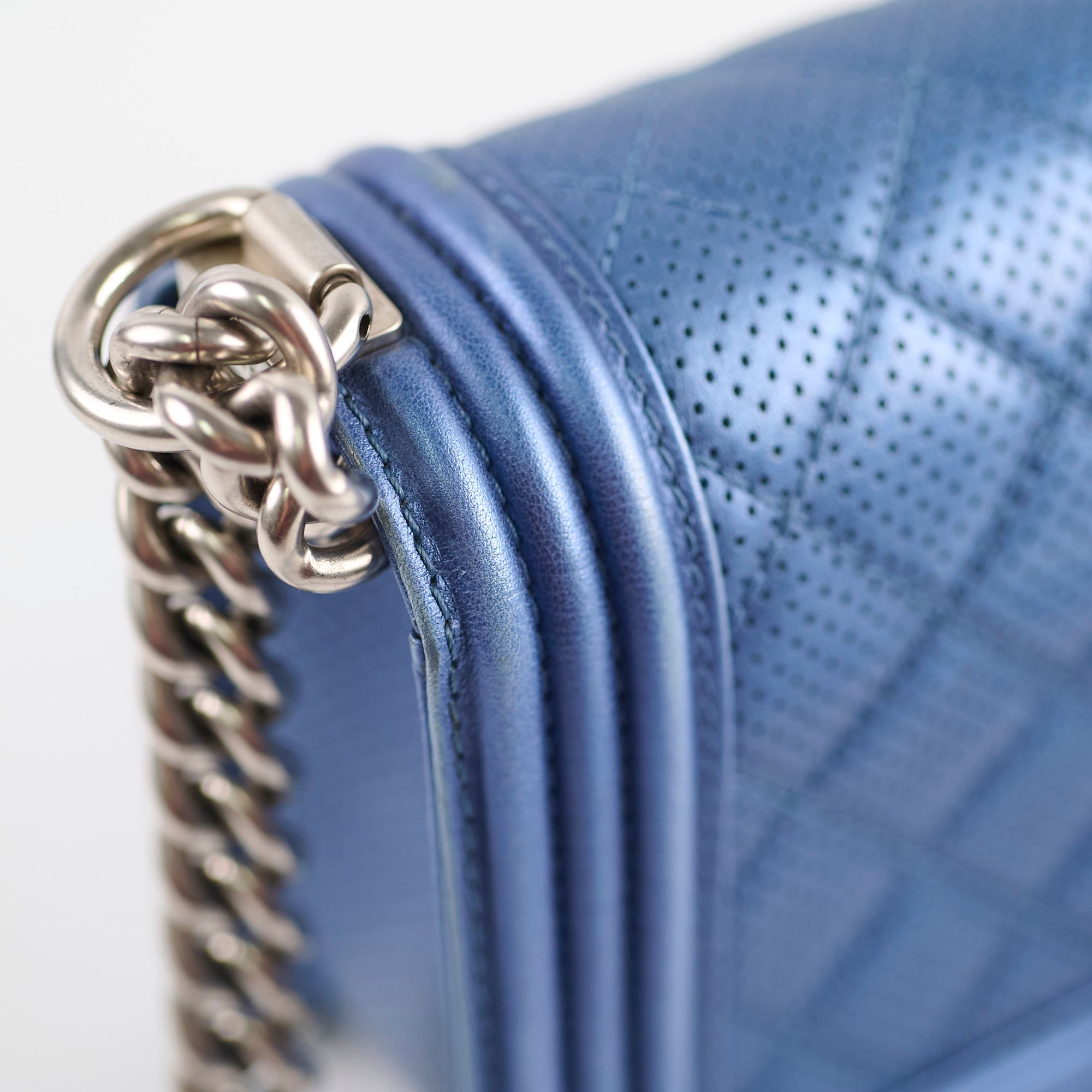 Chanel Old Medium Boy Bag in Metallic Blue - Luxury Crossbody Handbag for Women, Perfect for Evening Events & Date Nights