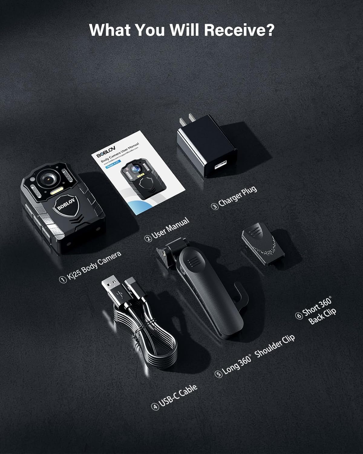 BOBLOV KJ25 1080P Body Camera with Night Vision, 128GB Storage, 13-Hour Video Recording - Ideal for Police, Law Enforcement, Security Guards & Pet Walking (Waterproof & Durable)