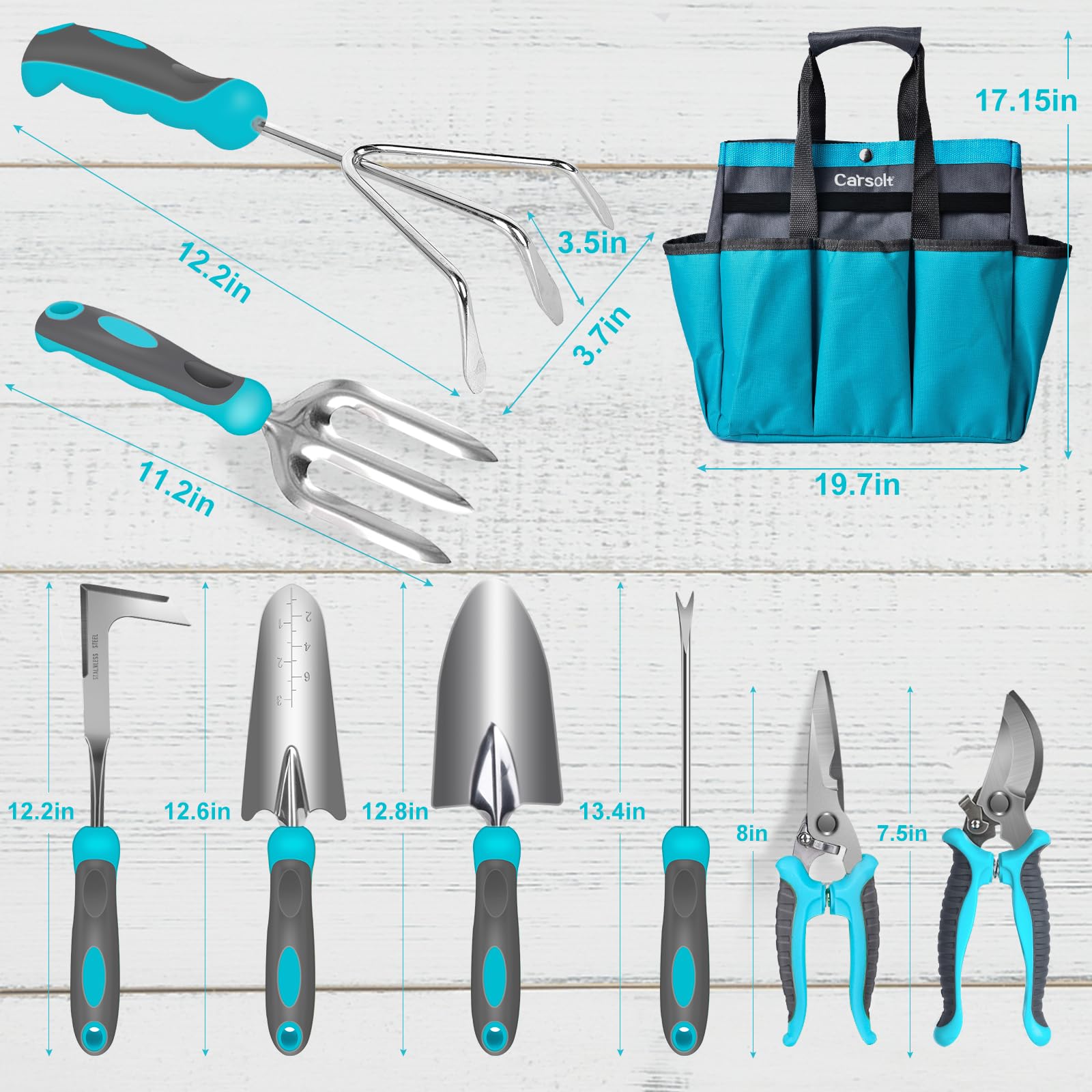 **Carsolt 10-Piece Heavy Duty Stainless Steel Garden Tools Set with Ergonomic Rubber Handle – Durable Planting & Weeding Hand Tools Kit in Gift Box – Perfect for Home Gardening, Landscaping & Outdoor Gifts**