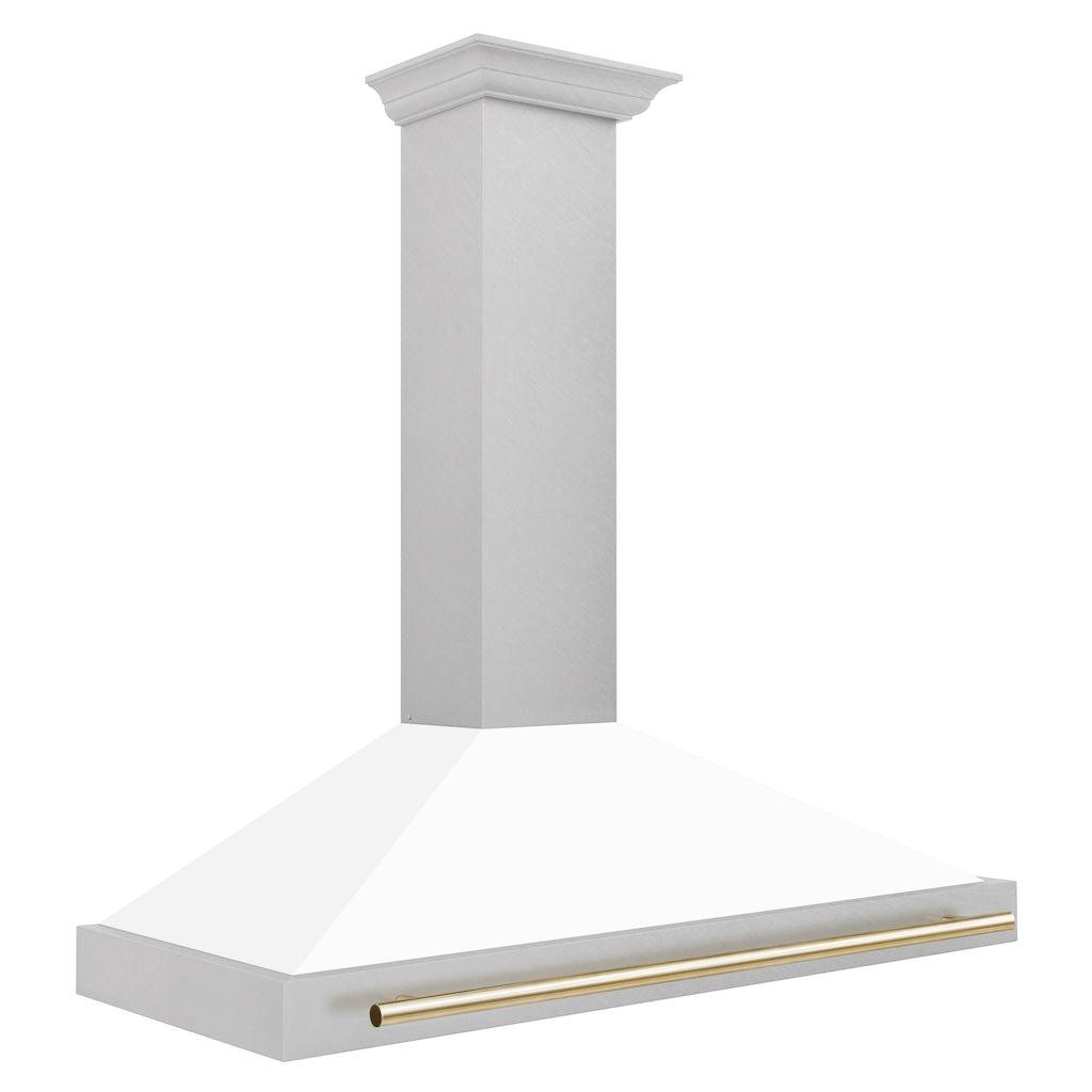 ZLINE KB4SNZ WM30 G 30-Inch Convertible Wall Mount Range Hood - Satin Stainless Steel with White Matte Shell & Polished Gold Handle - Autograph Edition - Perfect for Modern Kitchens & Open-Concept Homes