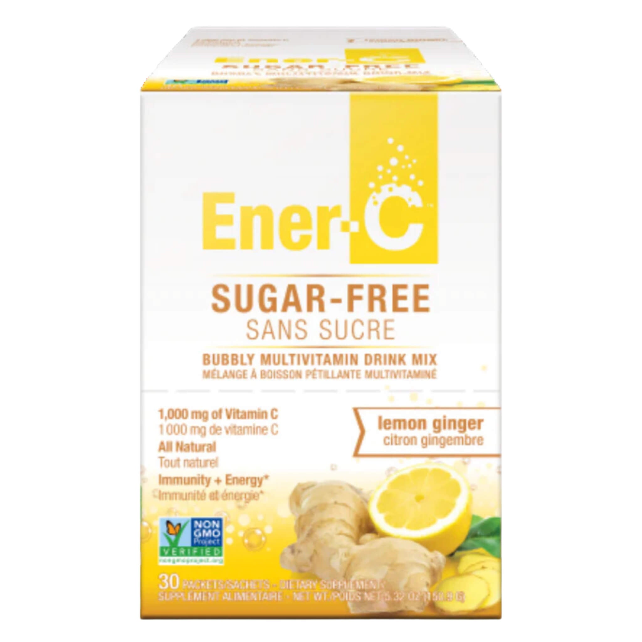 Ener C Vitamin C Effervescent Drink Mix - Lemon Ginger Flavor, Sugar Free, Immune Support, 30 Packets | Perfect for Cold Season, Travel & Daily Wellness Boost