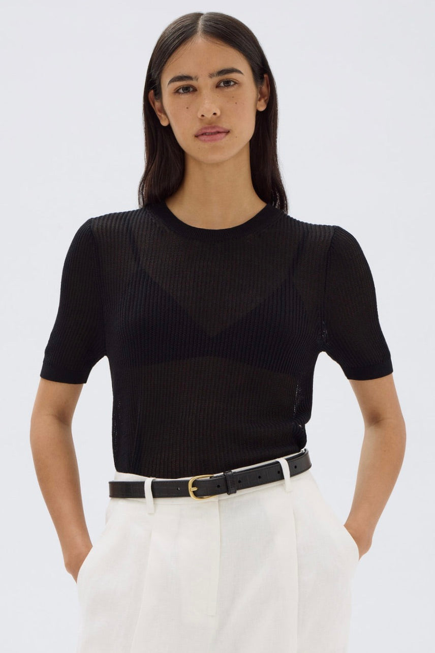 Belle Black Short Sleeve Knit T-Shirt for Women - Soft & Comfortable Casual Wear for Everyday Outfits